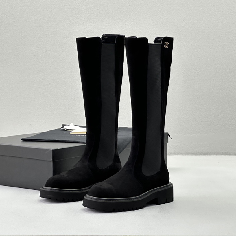 NIGO Chanel Women's Fall and Winter Black Calfskin Long Knight Boots Shoes #nigo73157