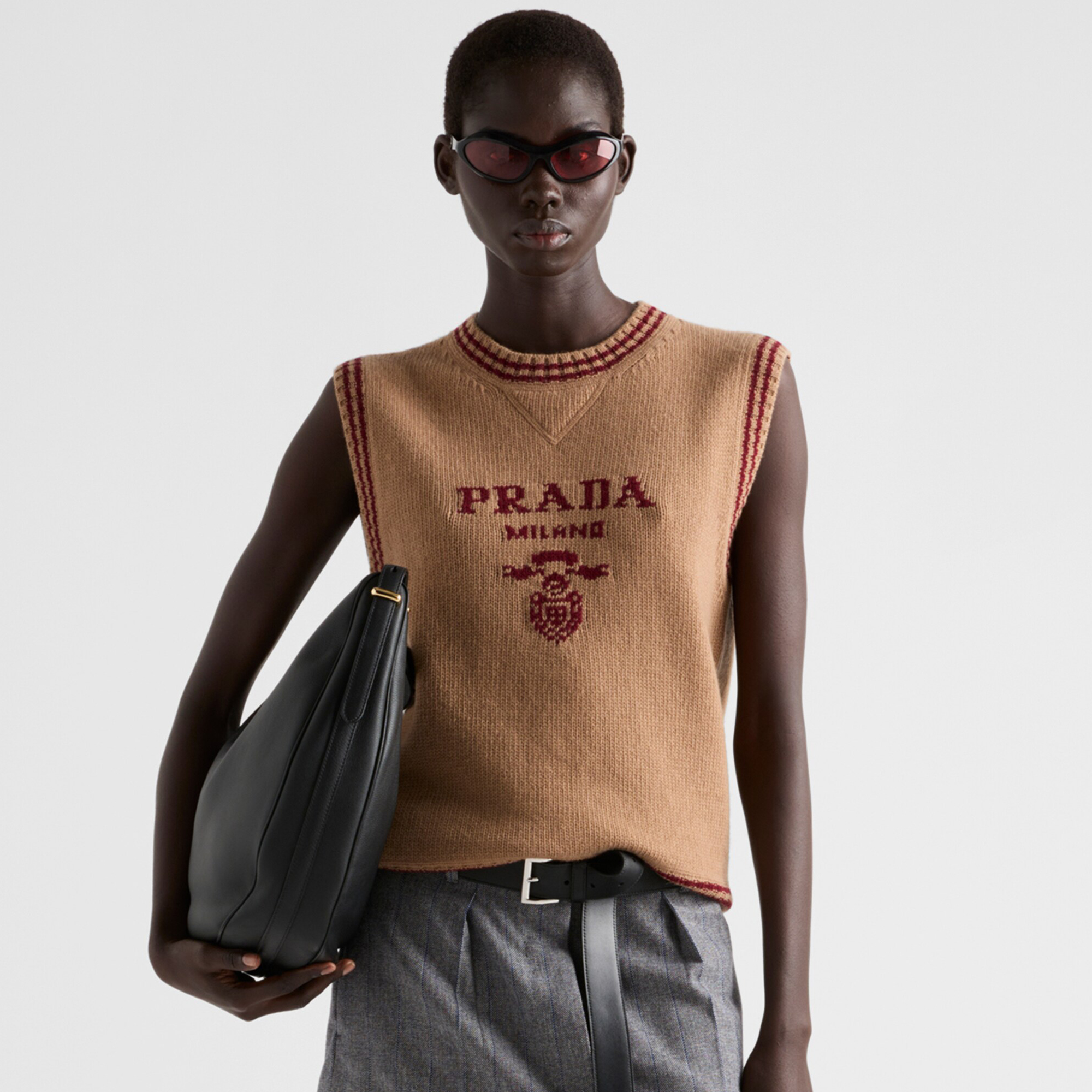 NIGO Prada Women's Spring/Summer Striped Logo Letter Wool Crew Neck Sleeveless Knit Sweater #nigo73164