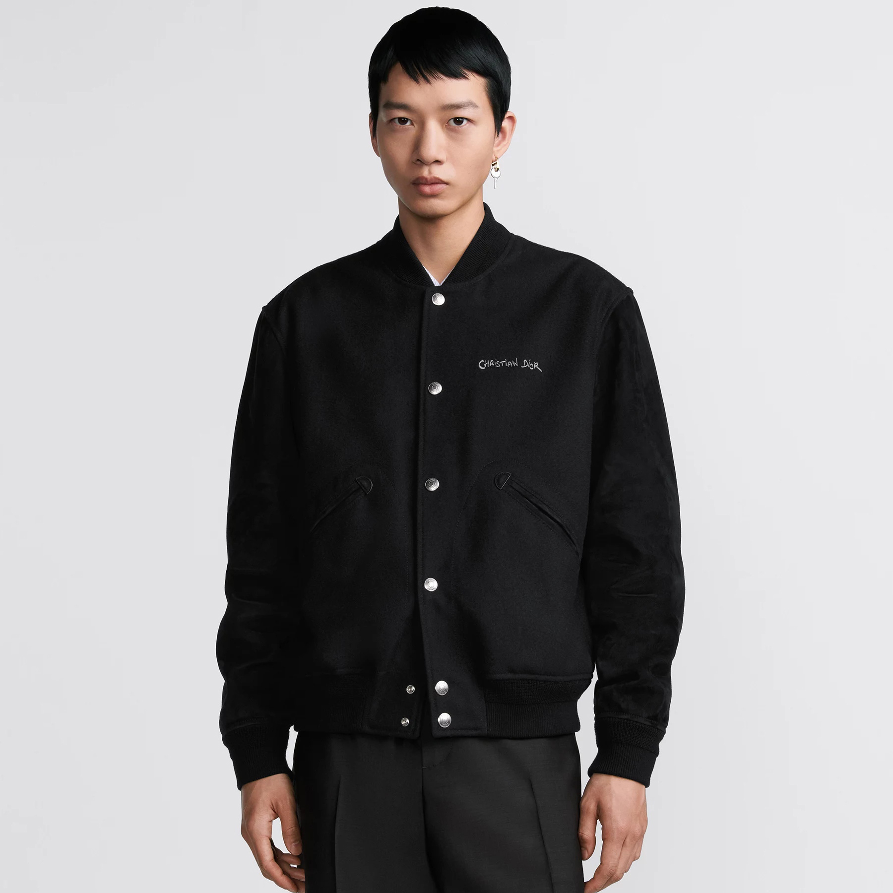 NIGO Dior Men's Fall And Winter Black Letter Print Single Breasted Long Sleeved Baseball Jacket #nigo73172
