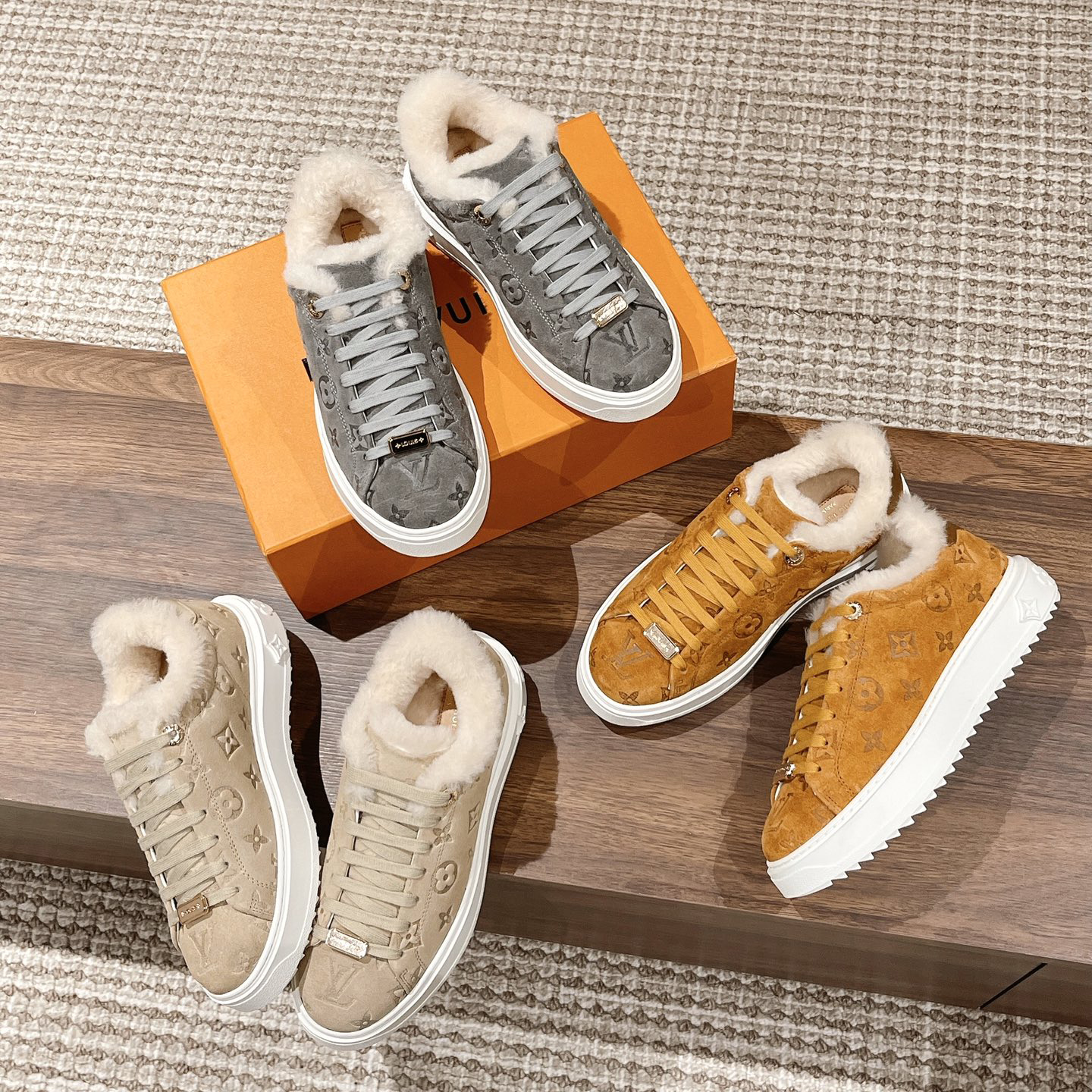 NIGO Louis Vuitton Women's Autumn and Winter Solid Color Letter Printed Cowhide Round Toe Low Top Lace Up Flat Shoes #nigo73166