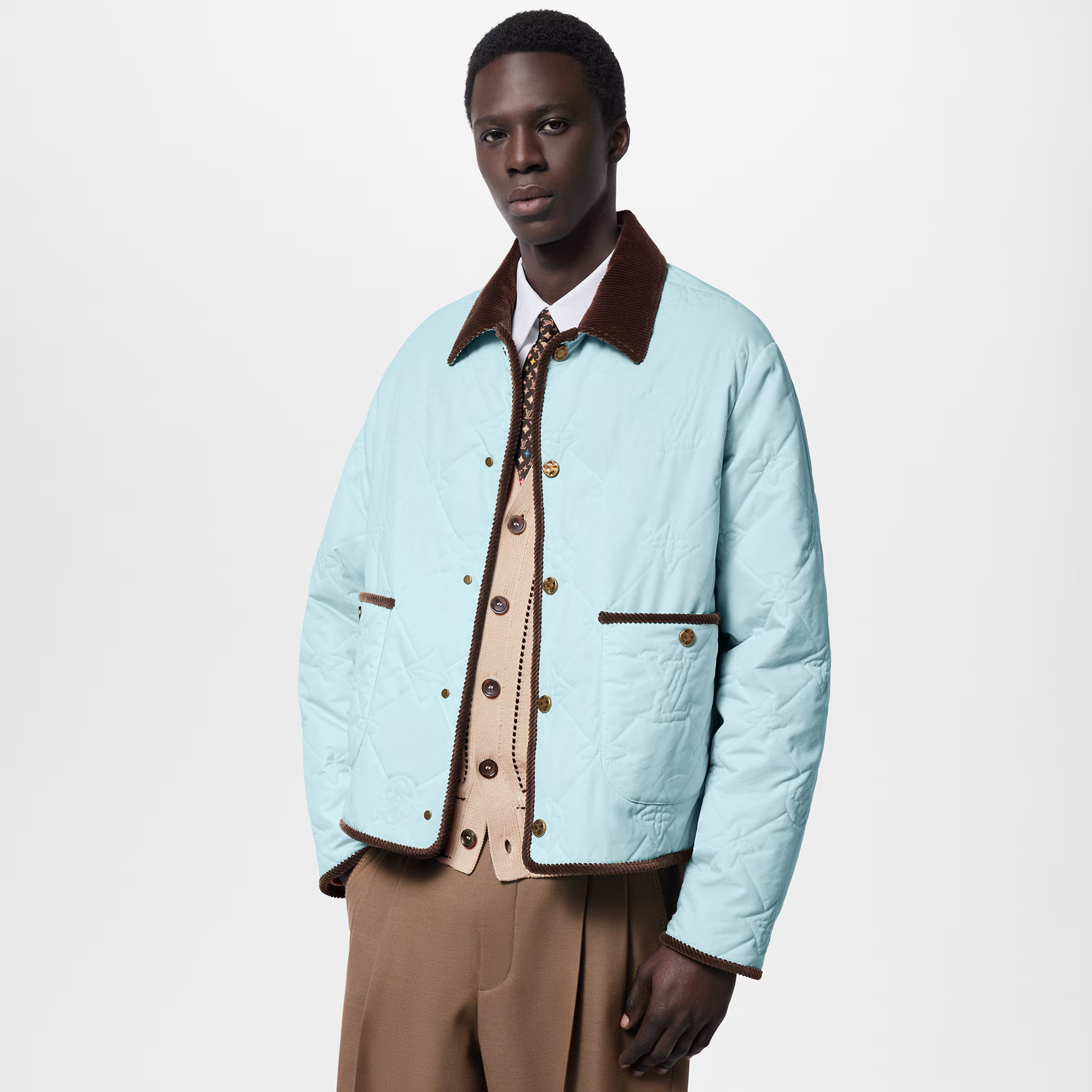 NIGO Louis Vuitton Men's Fall And Winter Light Blue Patchwork Fitted Lapel Single Breasted Long Sleeved Jacket #nigo73167