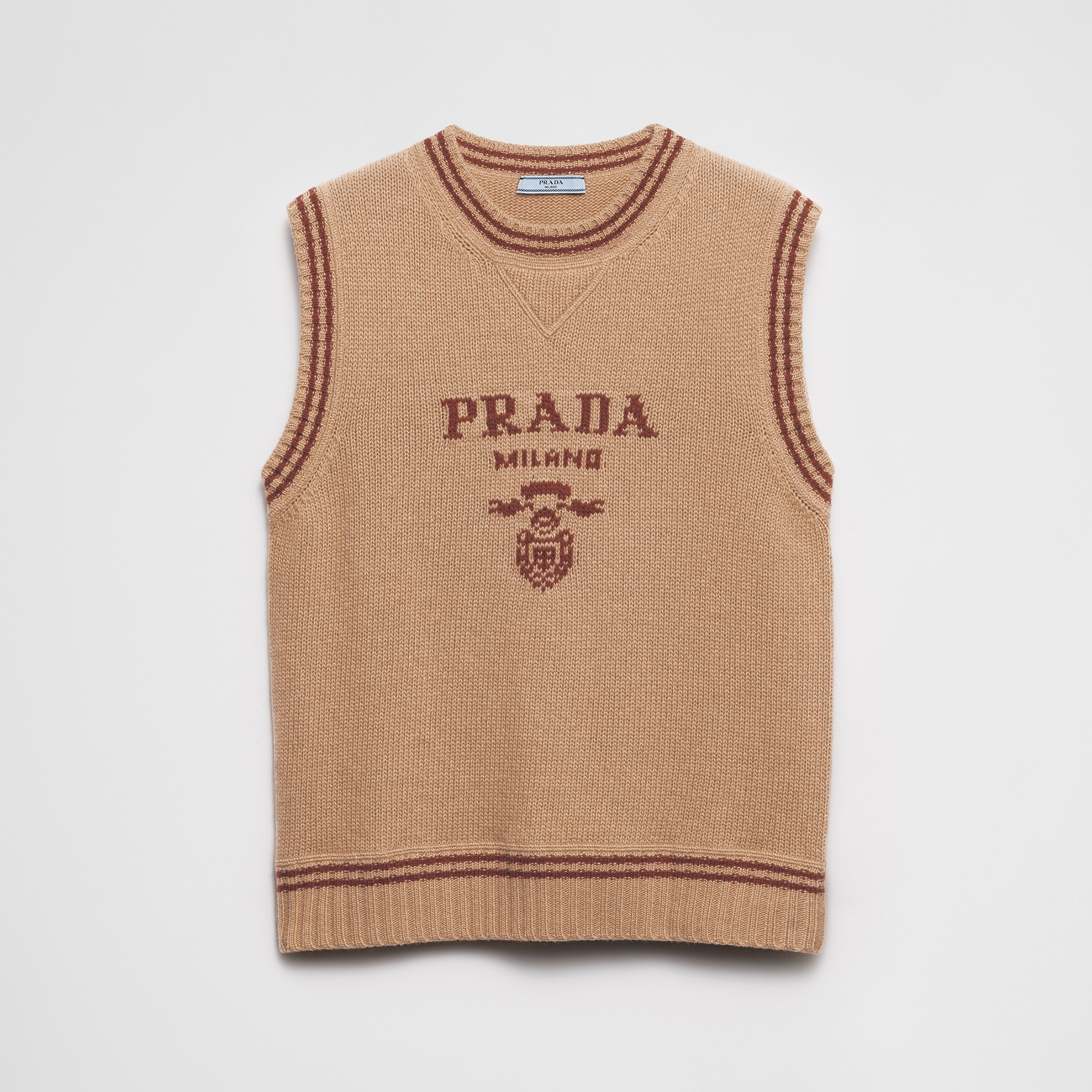 NIGO Prada Women's Spring/Summer Striped Logo Letter Wool Crew Neck Sleeveless Knit Sweater #nigo73164
