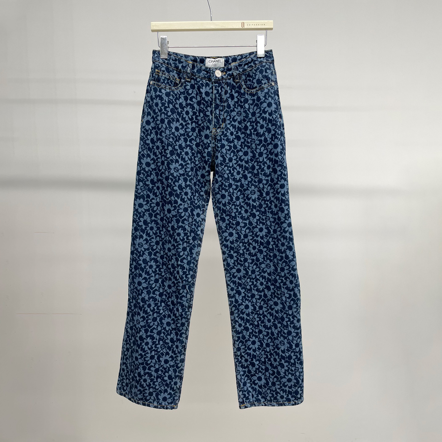 NIGO Chanel Women's Spring and Autumn Cotton Floral Full Printed Zipper Pocket Blue Denim Straight Leg Pants Casual Shorts Ngvp #nigo9298