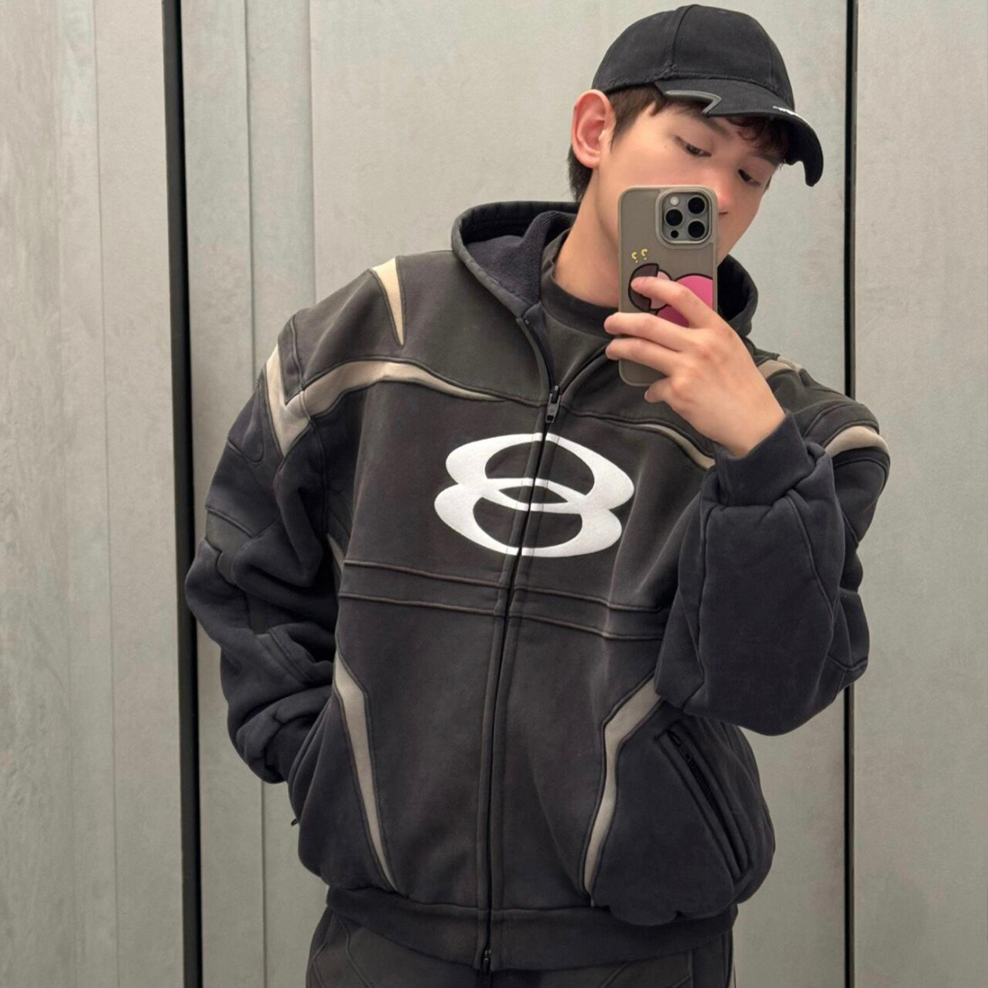 NIGO Balenciaga Men's Women's Spring And Autumn Unity Sports Icon Biker Black Zipper Loose Long Sleeve Hooded Sweatshirt Jacket Ngvp #nigo9312