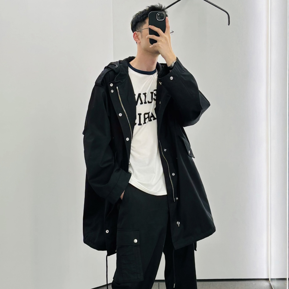 NIGO Celine Men's Spring and Autumn Black Hooded Pocket Zipper Parker Windbreaker Jacket #nigo73178