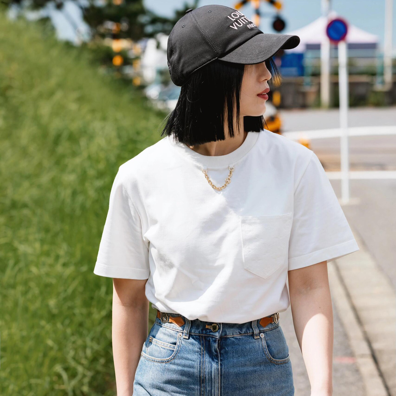 NIGO Louis Vuitton Women's Summer Solid Color Chain Thin Sister Round Neck Cotton Short Sleeve T-Shirt #nigo73177