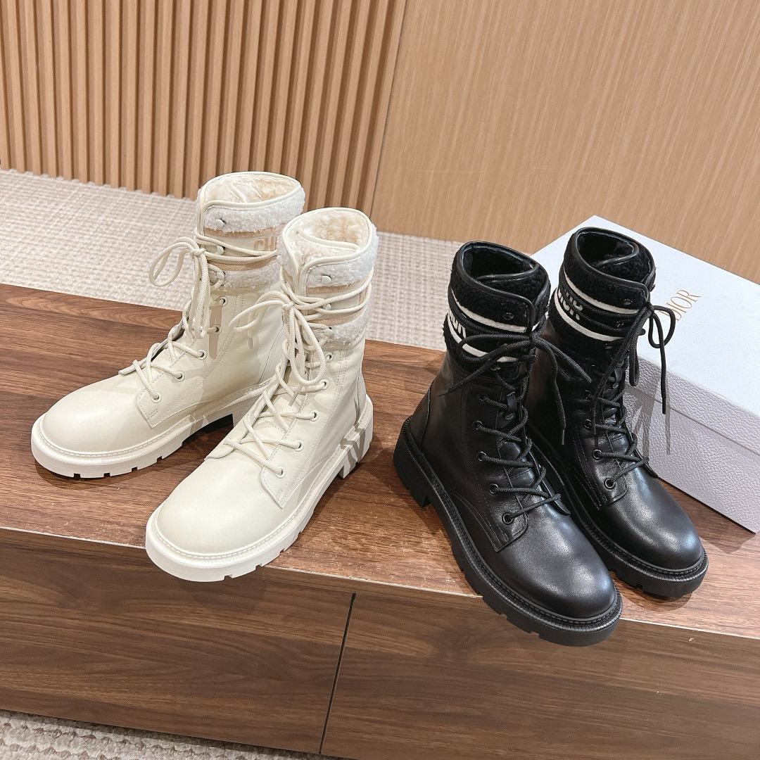 NIGO Dior D-Major Women's Winter Solid Color Breathable Warm Crafted Fabric and Calf Leather Mid Calf Boots Shoes #nigo73182