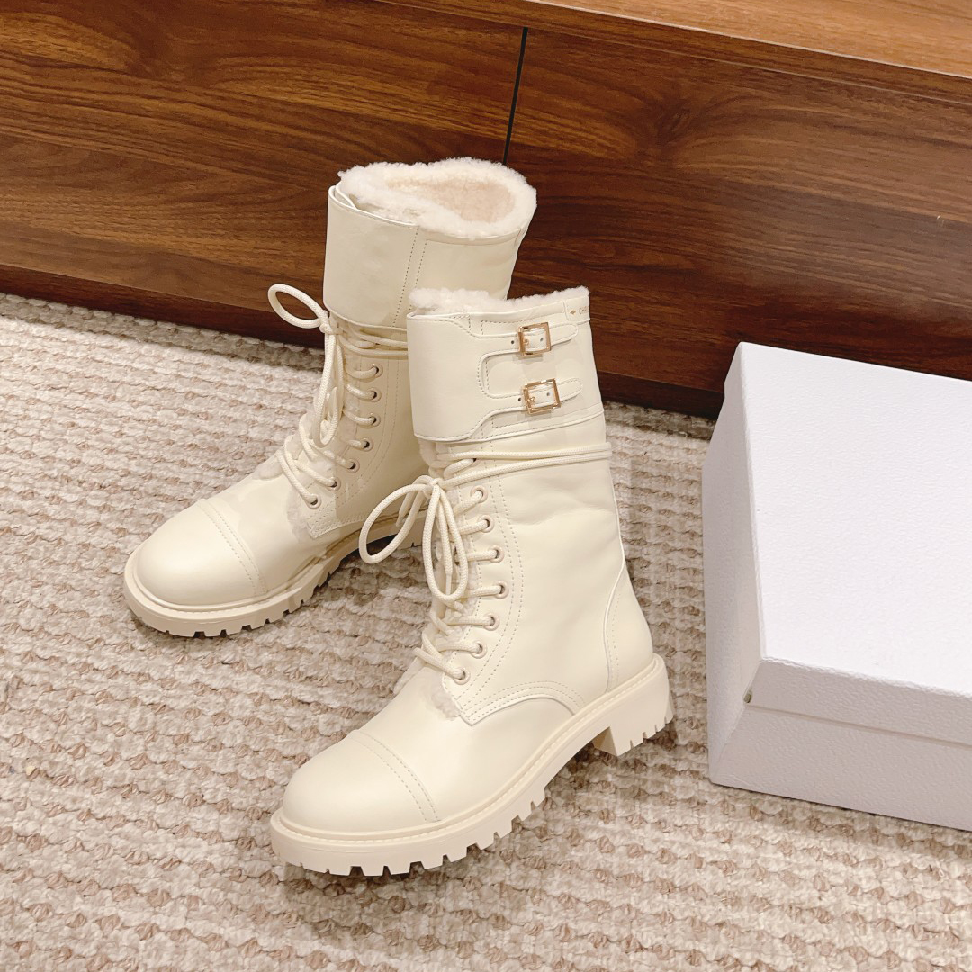 NIGO Dior Women's Autumn and Winter Solid Color Warm Comfortable Simple Cow Leather Mid Calf Boots Shoes #nigo73184