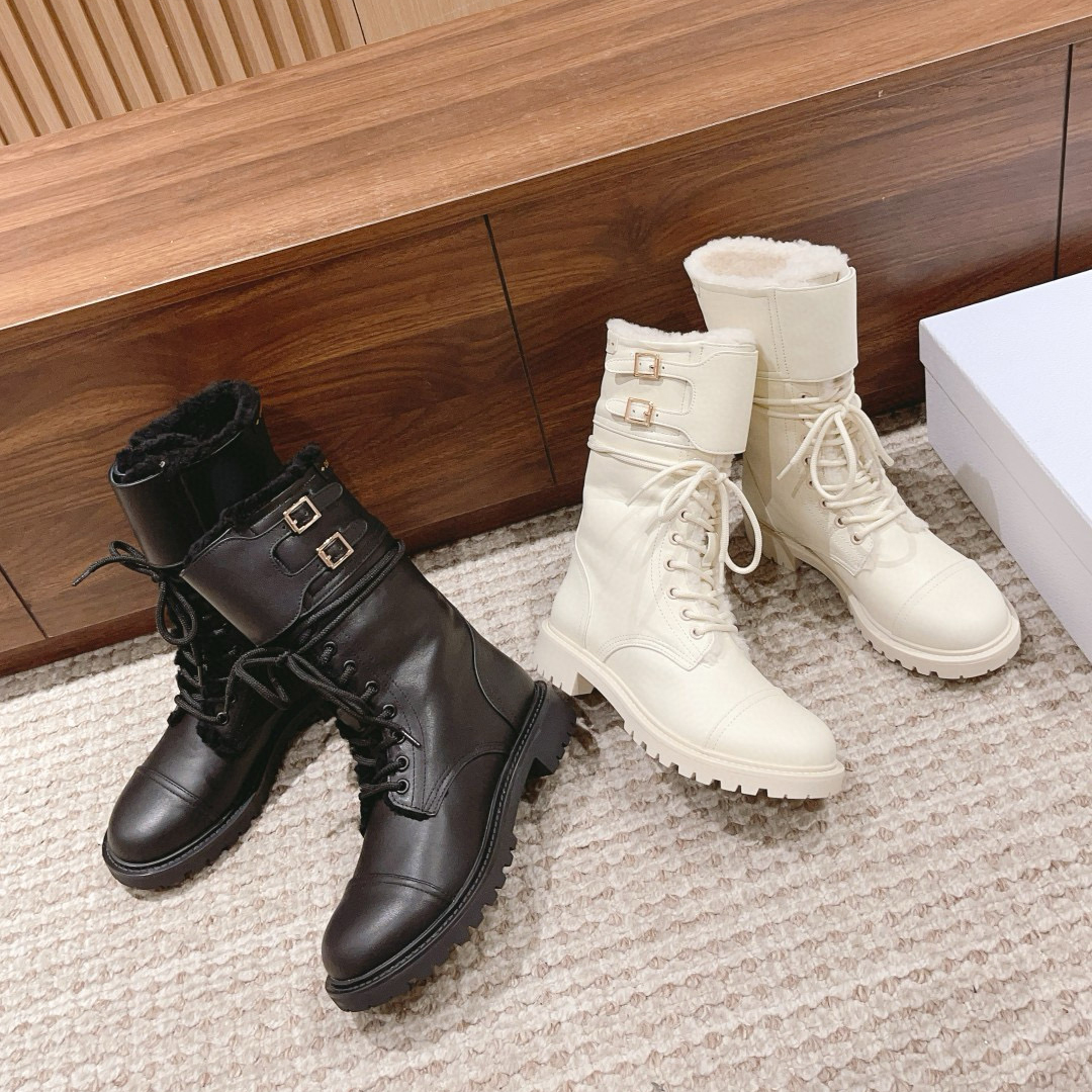 NIGO Dior Women's Autumn and Winter Solid Color Warm Comfortable Simple Cow Leather Mid Calf Boots Shoes #nigo73184
