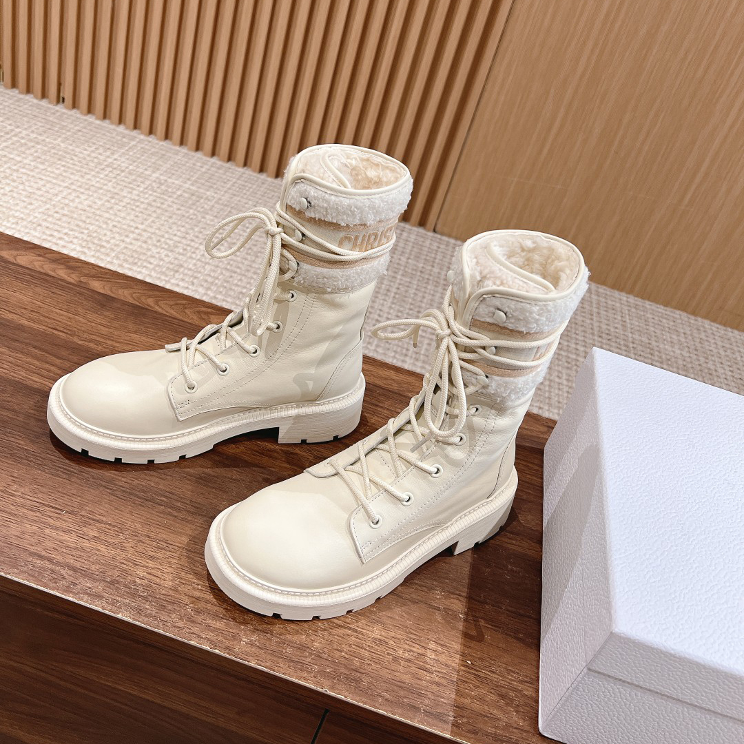 NIGO Dior D-Major Women's Winter Solid Color Breathable Warm Crafted Fabric and Calf Leather Mid Calf Boots Shoes #nigo73182