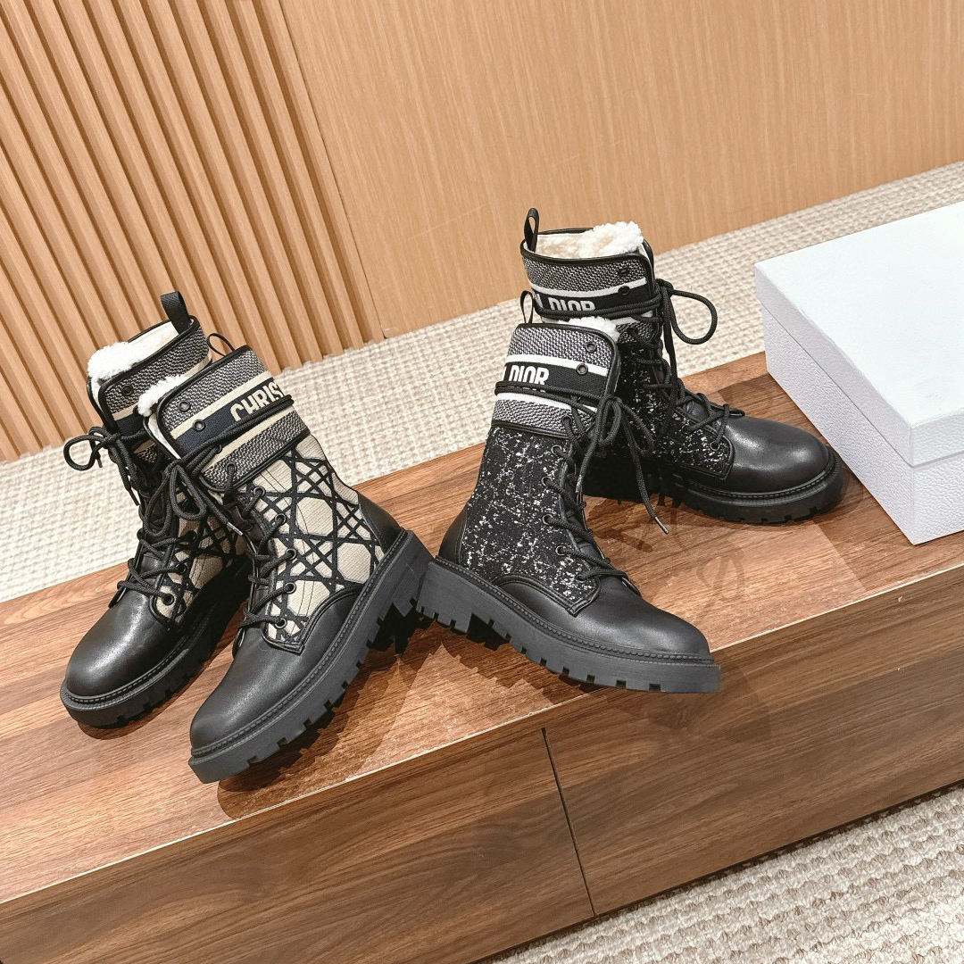 NIGO Dior Women's Autumn and Winter Letter Printed Cow Leather Comfortable Simple Mid Calf Martin Boots Shoes #nigo73185