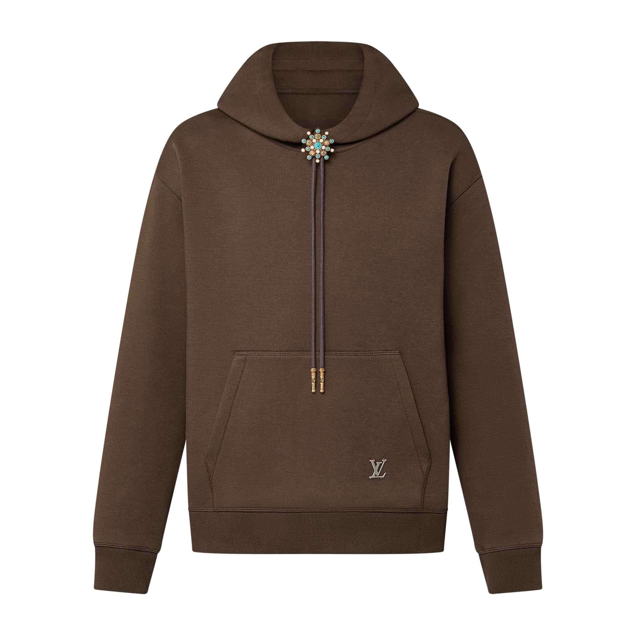 NIGO Louis Vuitton Men's Spring and Fall Brown Logo Metal Label Drawstring Hooded Sweatshirt Pullover #nigo73179