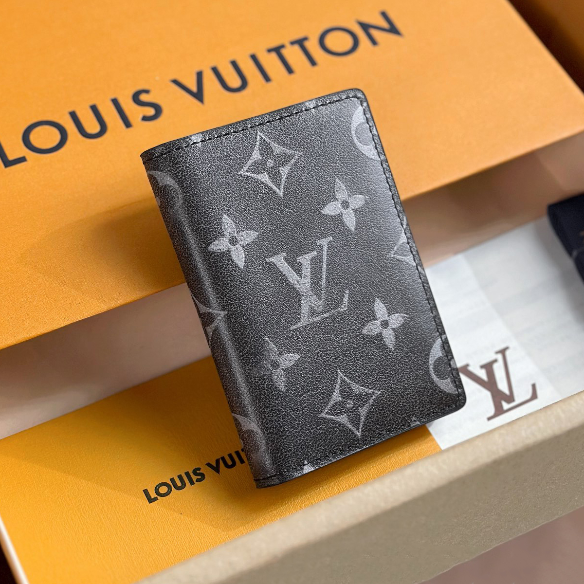 NIGO Louis Vuitton Men's Letter Printed Black Brushed Cowhide Long Wallet Card Case Bag Bags #nigo73188