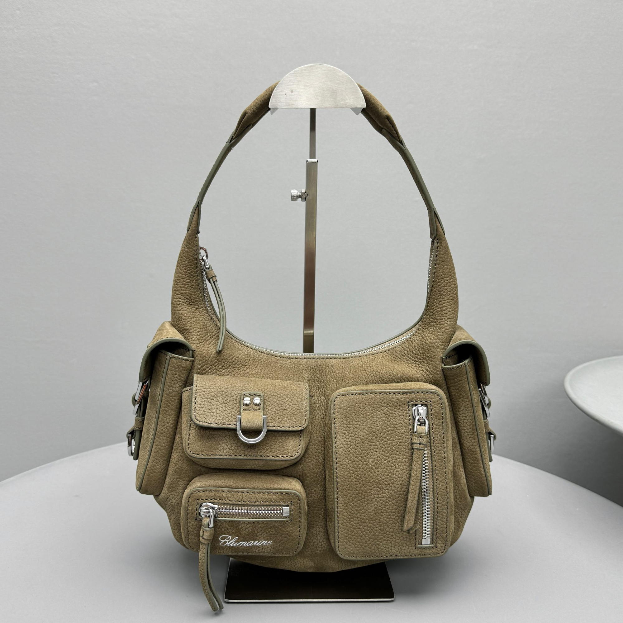 NIGO Blumarine Women's Solid Color Hot Stamped Logo Zipper Closure Cowhide Work Bag Handbag Shoulder Bags #nigo73193