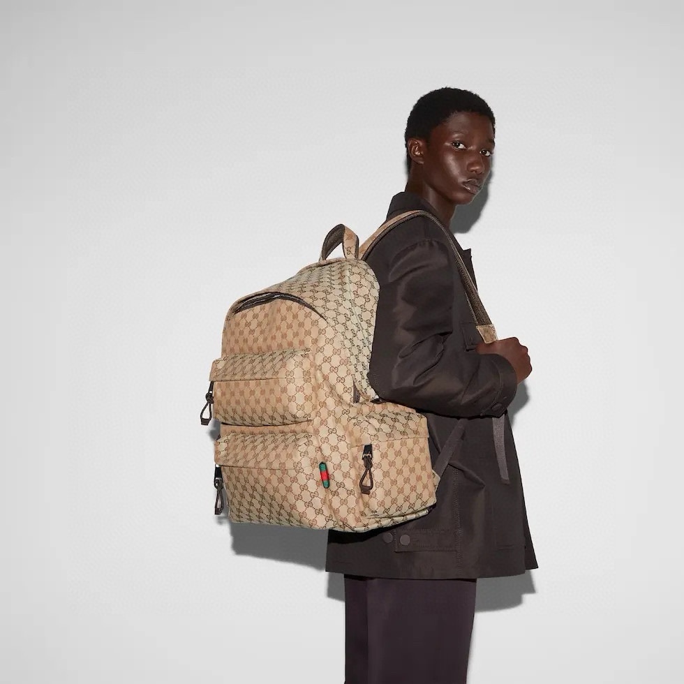 NIGO Gucci Men's Embossed Logo Adjustable Shoulder Strap Zipper Closure Canvas Shoulder Bag Backpack Bags #nigo73195