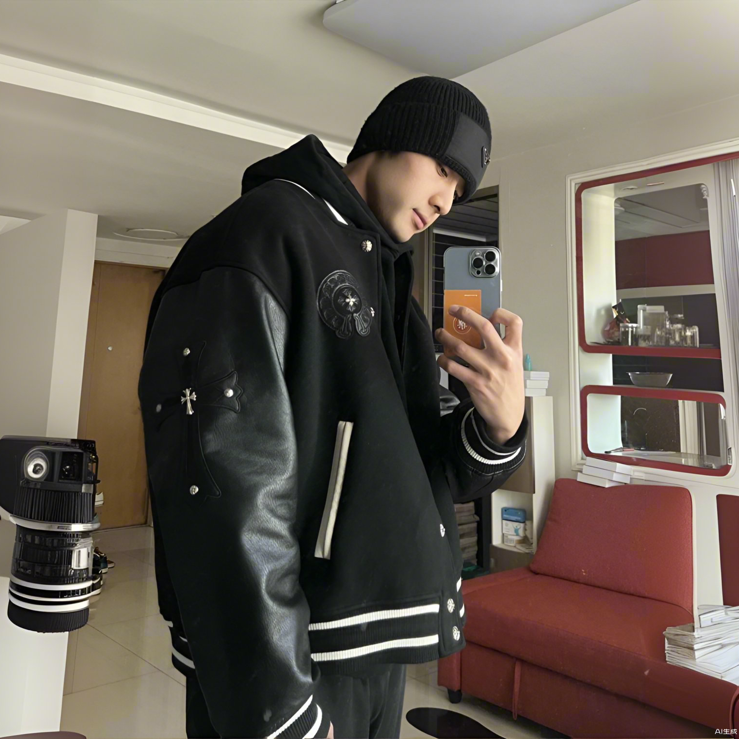 NIGO Chrome Hearts Men's Fall And Winter Color Collision Splicing Tweed Fabric Baseball Uniform Single Breasted Long Sleeved Jacket #nigo73196