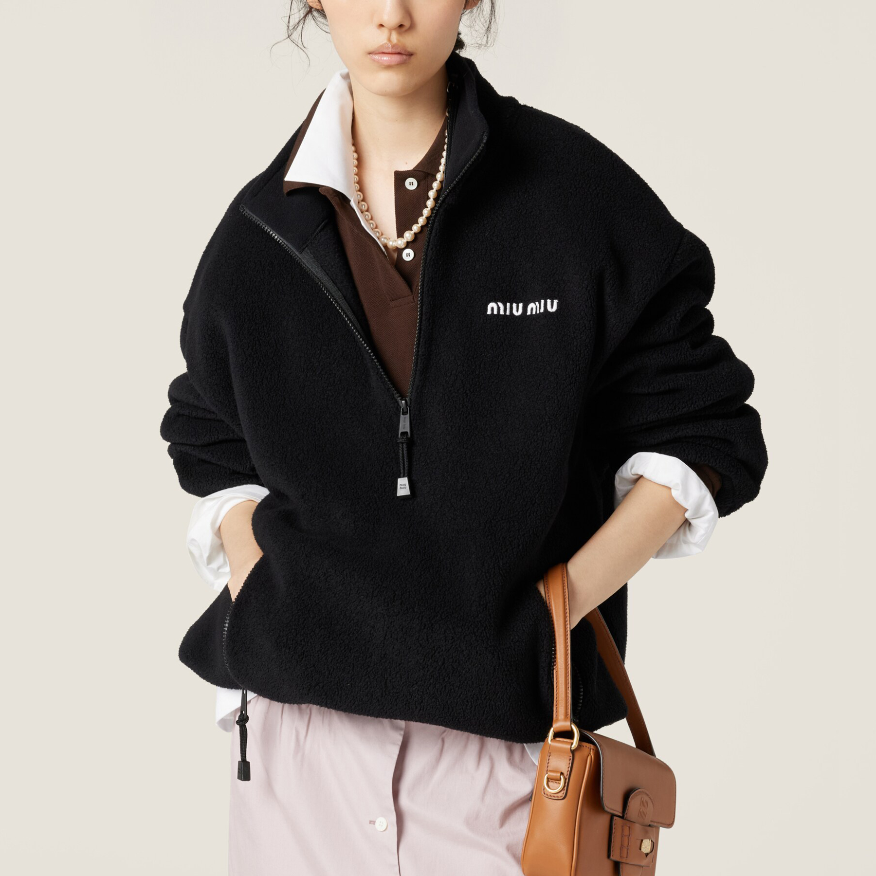 NIGO MiuMiu Women's Spring and Autumn Logo Letter Fleece Half Zip High Neck Long Sleeve Sweatshirt Pullover #nigo73186