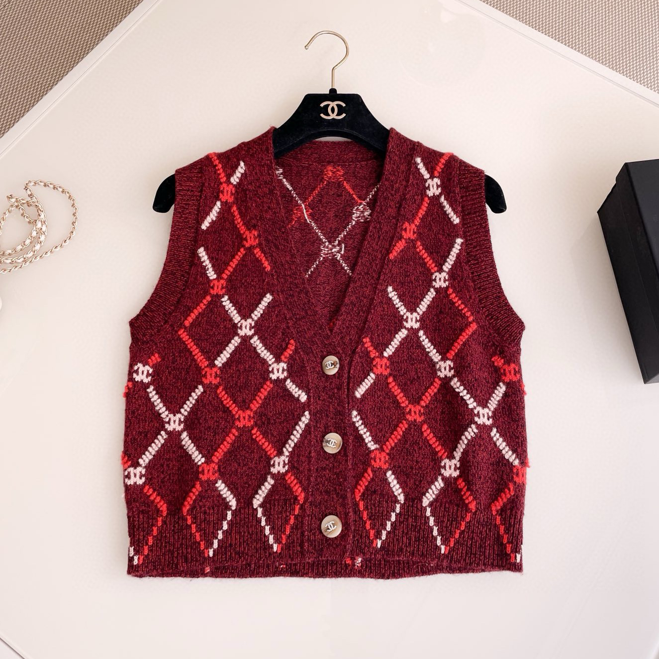 NIGO Chanel Women's Spring and Autumn Plaid Cashmere Crochet Two-color Knit Single-breasted Vest Jacket #nigo73197