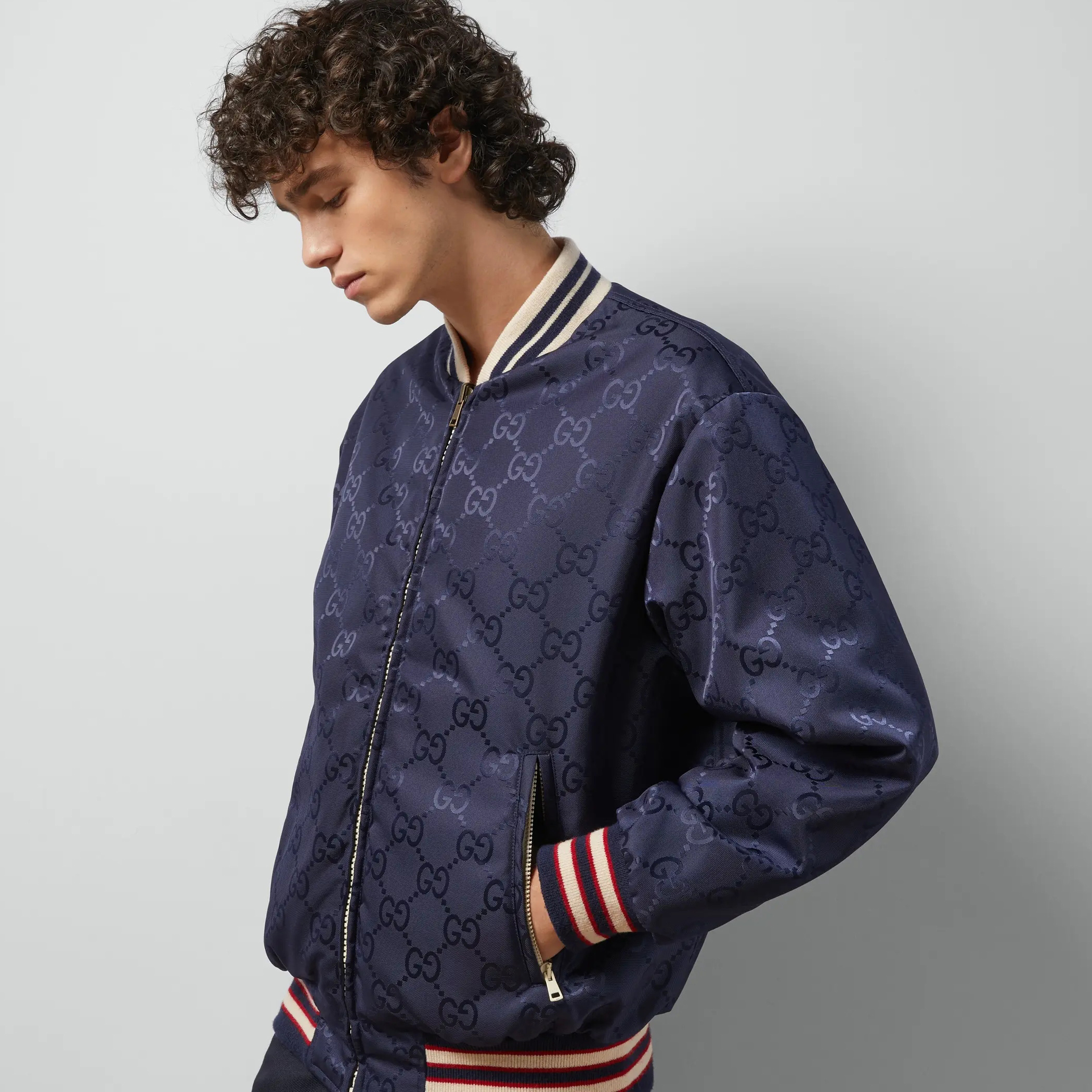 NIGO Gucci Men's Spring and Autumn Navy Reversible Round Neck Zipper Sport Long Sleeve Jacket #nigo73214