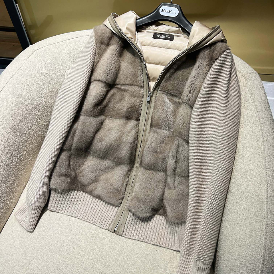 NIGO Loro Piana Women's Autumn And Winter Retro Solid Color Knitted Hooded Mink Cashmere Loose Long Sleeve Puffer Down Jacket Ngvp #nigo9326