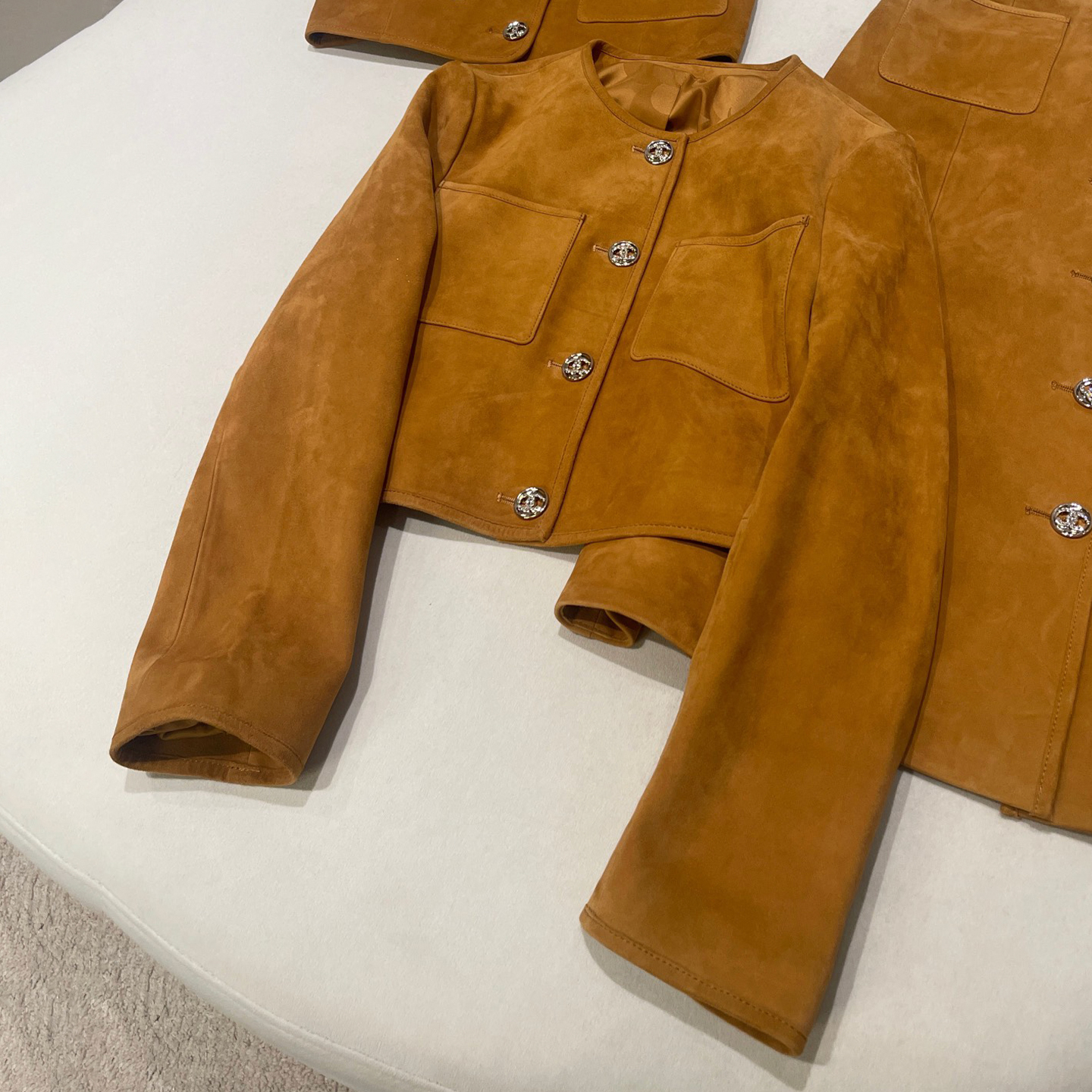 NIGO Chanel Women's Spring, Autumn And Winter Single-breasted Floral Long Sleeve Short Leather Jacket Casual V-neck Leather Vest Pure Color High Street Style Leather Long Half Skirt #nigo71636