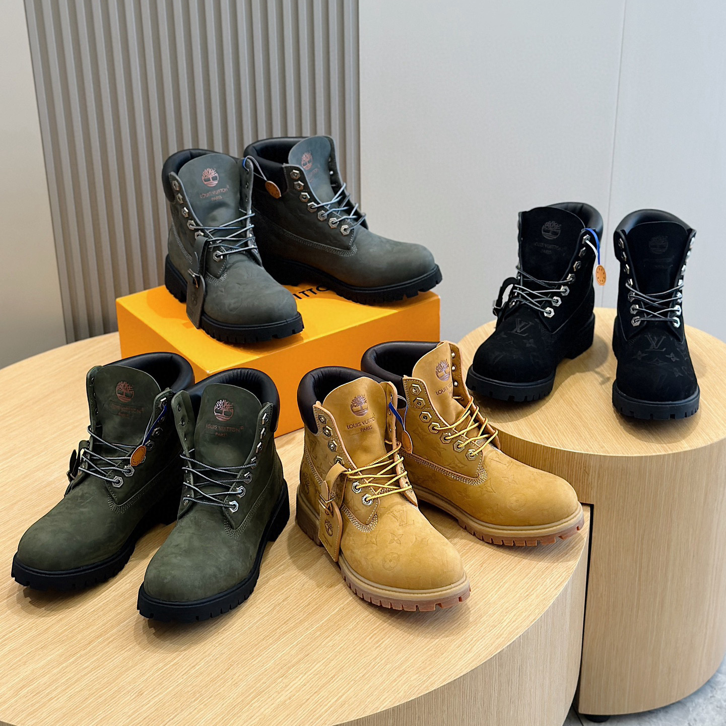 NIGO Louis Vuitton Men's And Women's Fall And Winter Old Flower Print Round Head Lace Up Embossed Waterproof Suede And Ankle Boots Martin Boots Shoes #nigo73226