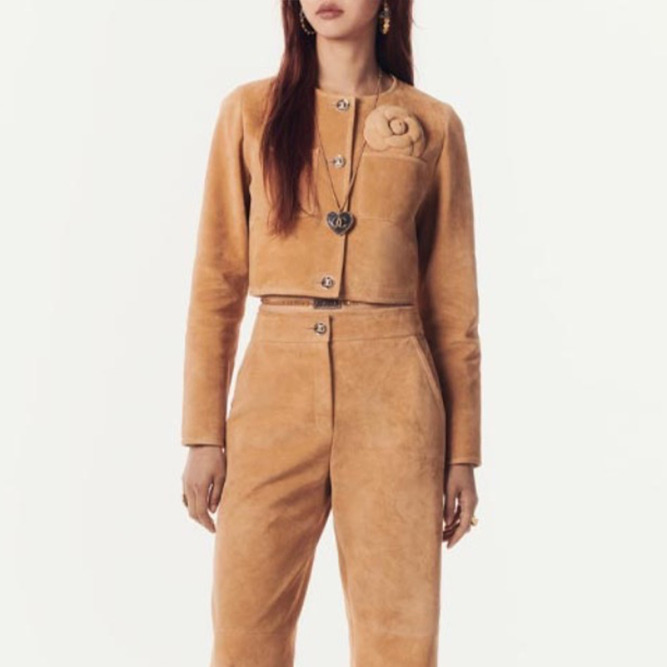 NIGO Chanel Women's Spring, Autumn And Winter Single-breasted Floral Long Sleeve Short Leather Jacket Casual V-neck Leather Vest Pure Color High Street Style Leather Long Half Skirt #nigo71636