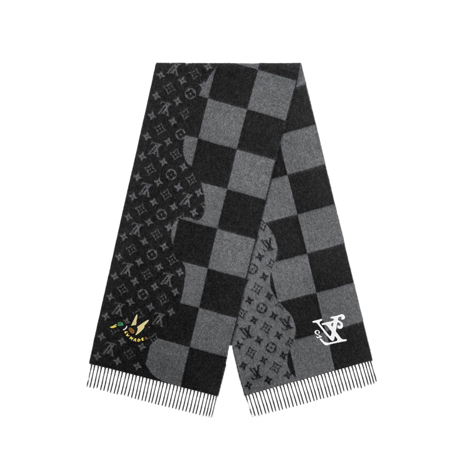 NIGO Louis Vuitton Men's Black Gray Embroidered Duck Pattern Cashmere Scarf #nigo73219