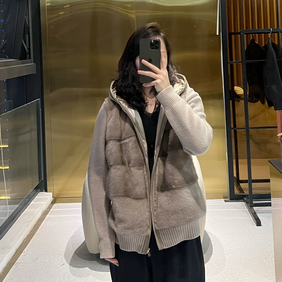 NIGO Loro Piana Women's Autumn And Winter Retro Solid Color Knitted Hooded Mink Cashmere Loose Long Sleeve Puffer Down Jacket Ngvp #nigo9326