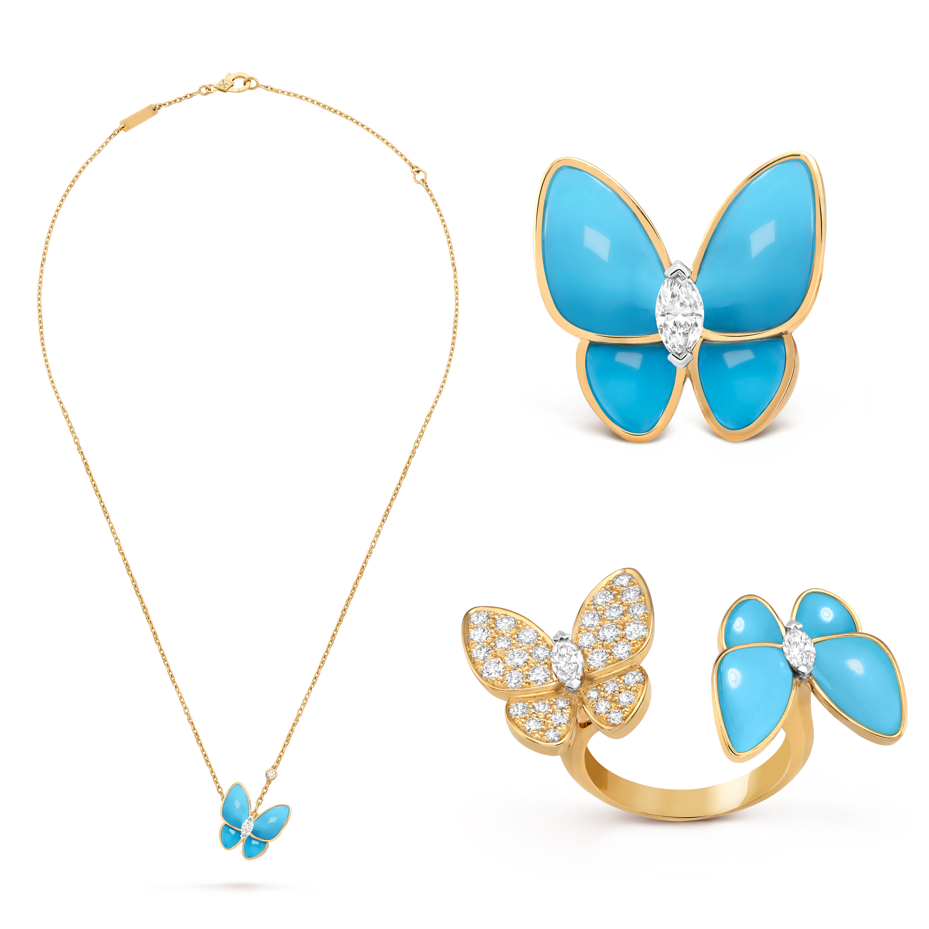 NIGO Van Cleef&Arpels Women's Exquisite And Elegant V-Gold Material Two Butterfly Finger Ring, Pendant Necklace, Earring Set Accessories #nigo71634