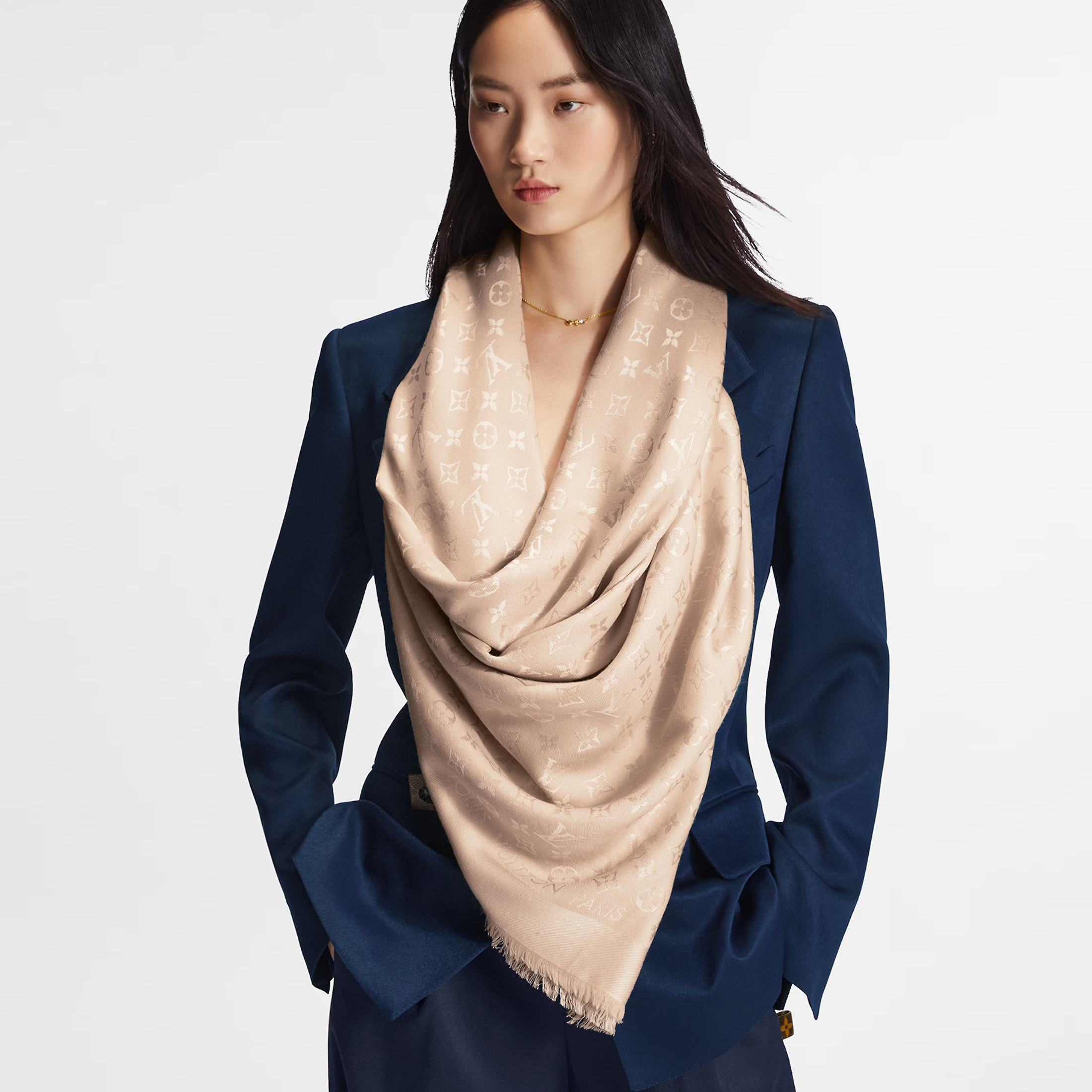 NIGO Louis Vuitton Women's Solid Color Logo Monogram Jacquard Wool Shawl Scarf #nigo73232