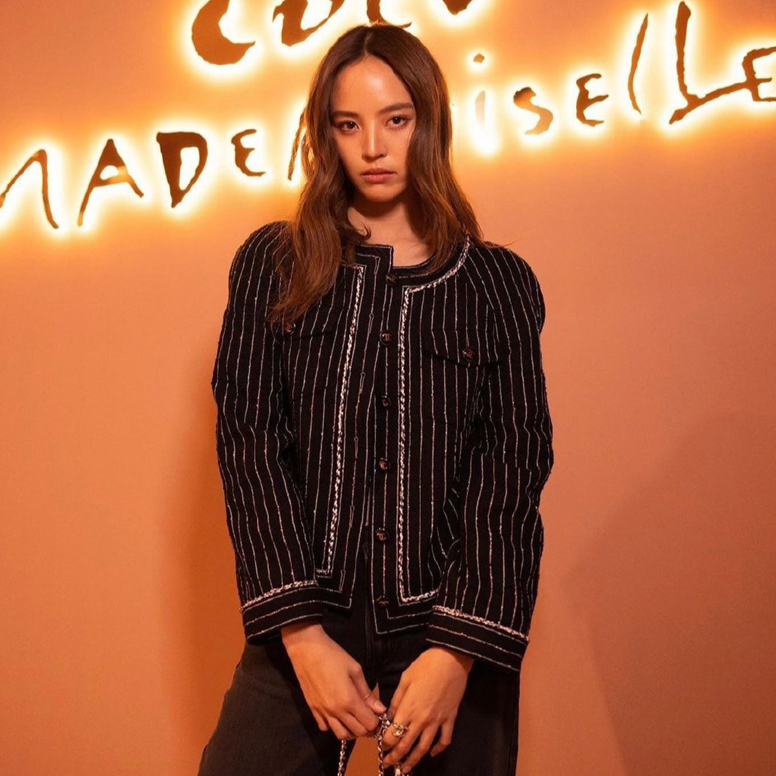 NIGO Chanel Women's Fall And Winter Round Neck Single-Breasted Vintage Striped Soft Tweed Long-Sleeved Black Jacket Ngvp #nigo9329