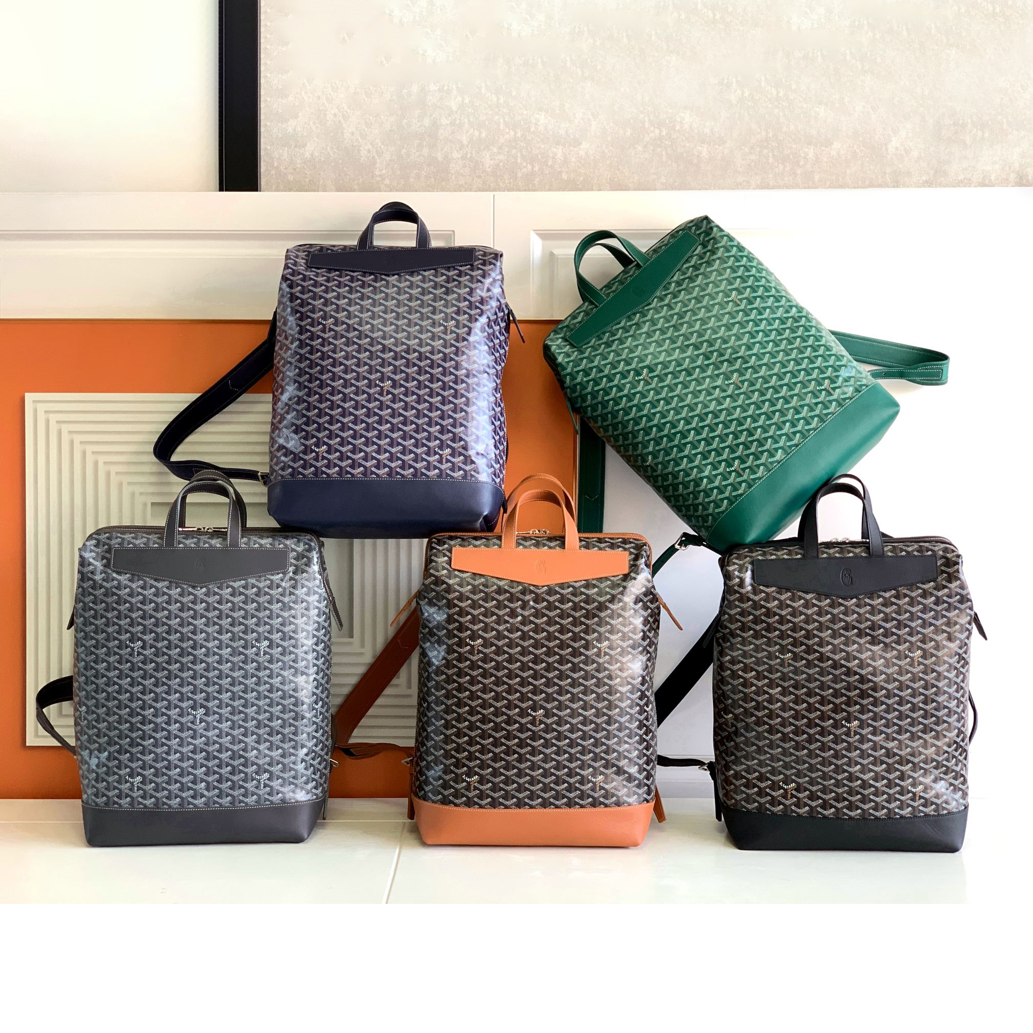 NIGO Goyard Men's And Women's Old Flower Full Print Zipper Closure Strap Canvas Leather Backpack Shoulder Bag Bags #nigo73251