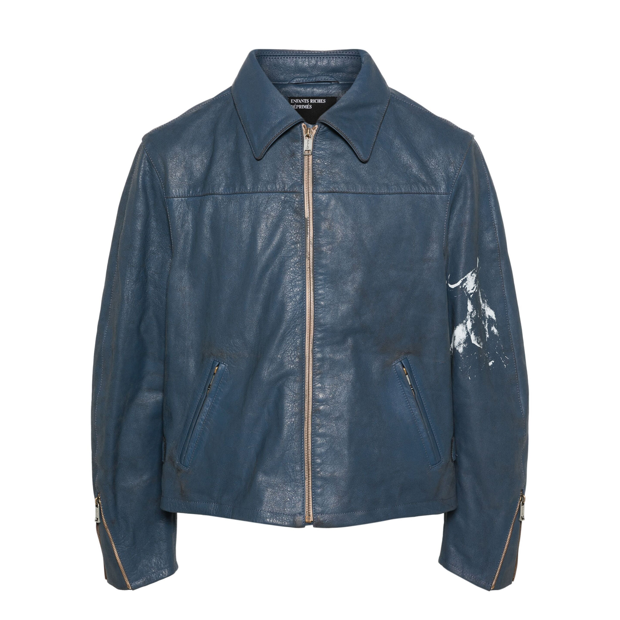 NIGO Enfants Riches Deprimes Men's Spring, Autumn And Winter Washed And Aged Crackle Pattern Printed Zipper Solid Color Long Sleeve Cowhide Jacket Ngvp #nigo9337