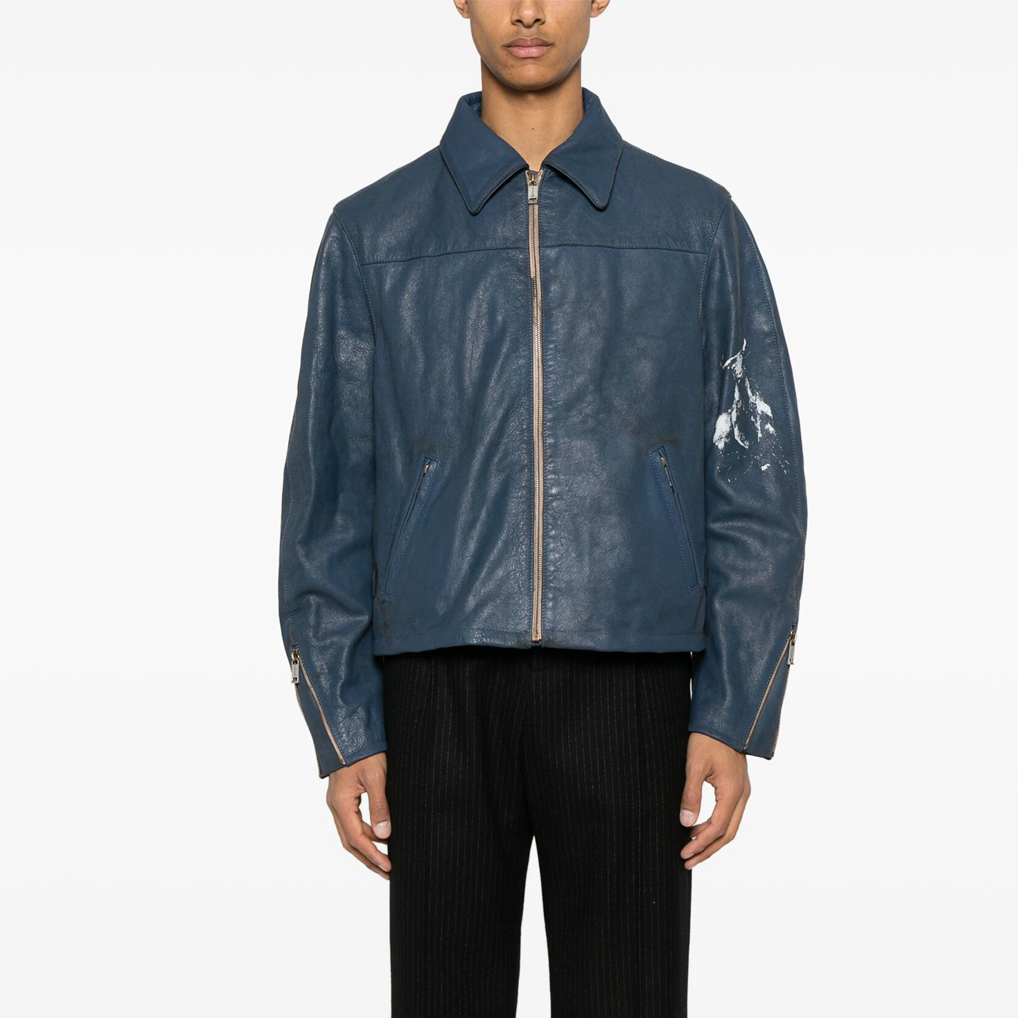 NIGO Enfants Riches Deprimes Men's Spring, Autumn And Winter Washed And Aged Crackle Pattern Printed Zipper Solid Color Long Sleeve Cowhide Jacket Ngvp #nigo9337