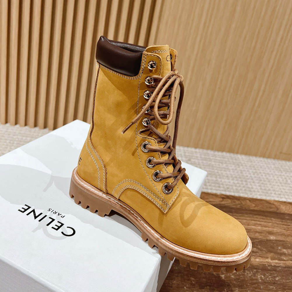 NIGO Celine Men's and Women's Brown Lace-up Martin Boots Patchwork Plush Suede Shoes #nigo73269