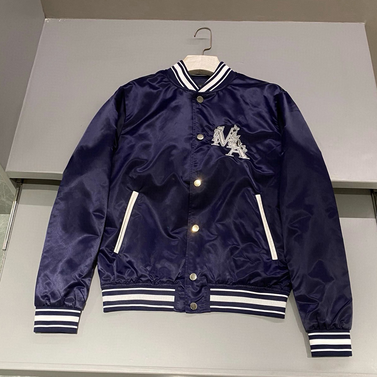 NIGO AMIRI Men's Spring & Fall Satin Nylon Embroidered Logo Zipper Baseball Long Sleeve Jacket #nigo73273