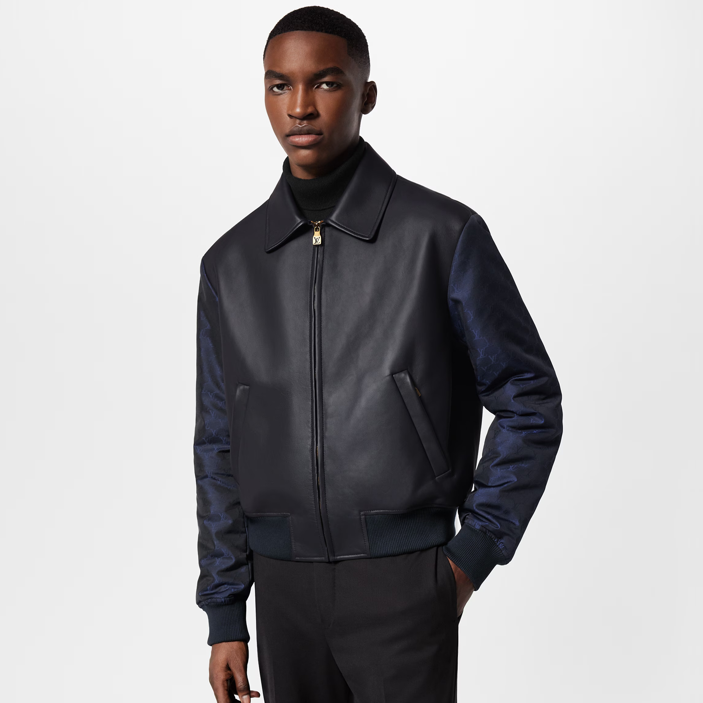 NIGO Louis Vuitton Men's Autumn and Winter Solid Color Leather Zipper Side Pocket Long Sleeve Jacket #nigo73268