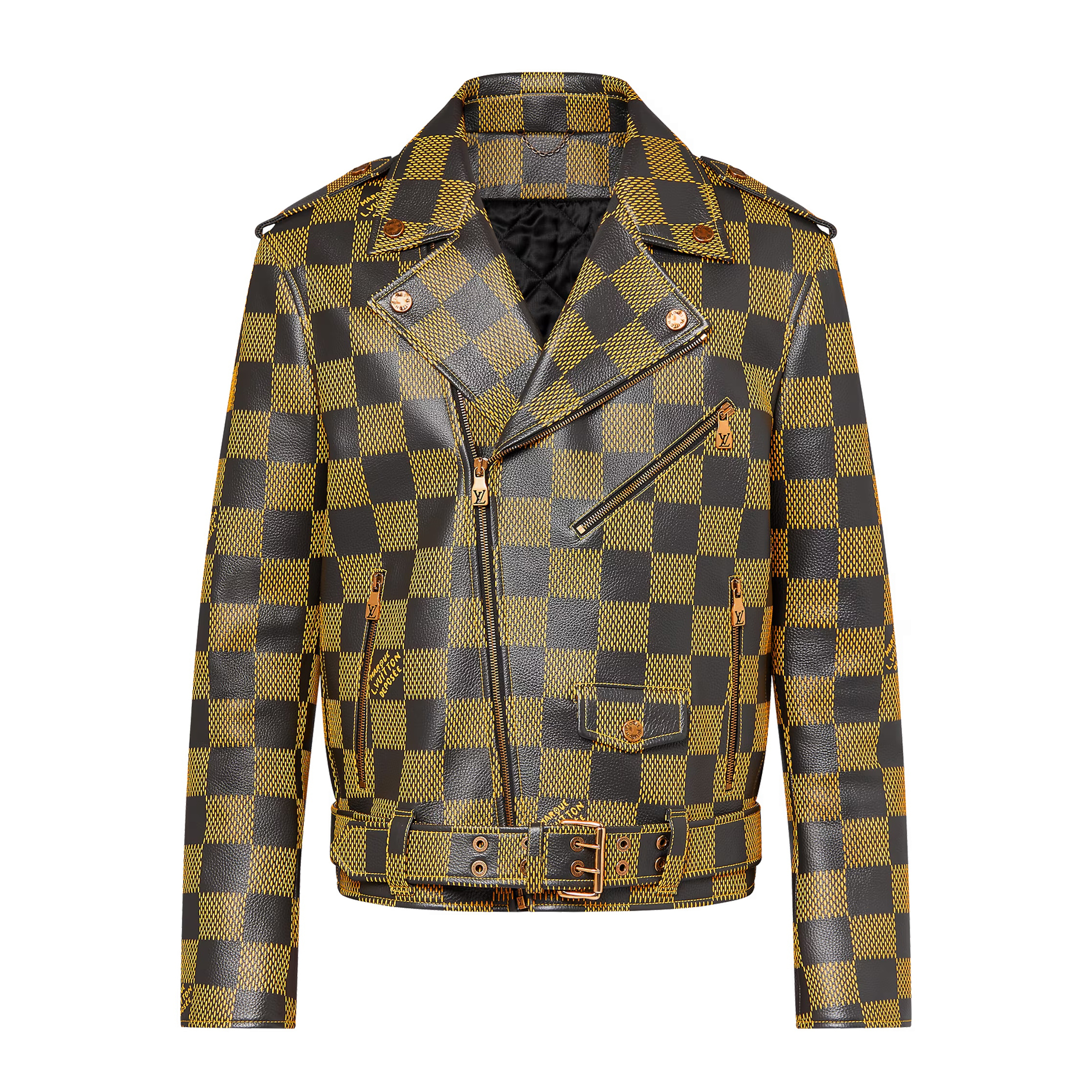 NIGO Louis Vuitton Men's Autumn and Winter Checkerboard Print Zipper Short Lapel Long Sleeve Leather Jacket #nigo73267