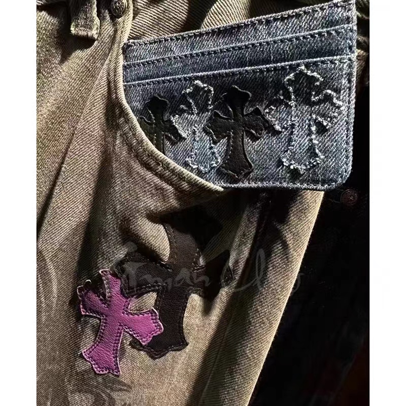 NIGO Chrome Hearts Men's and Women's Embroidered Labeled Blue Denim Wallet Card Case Bag Bags #nigo73262