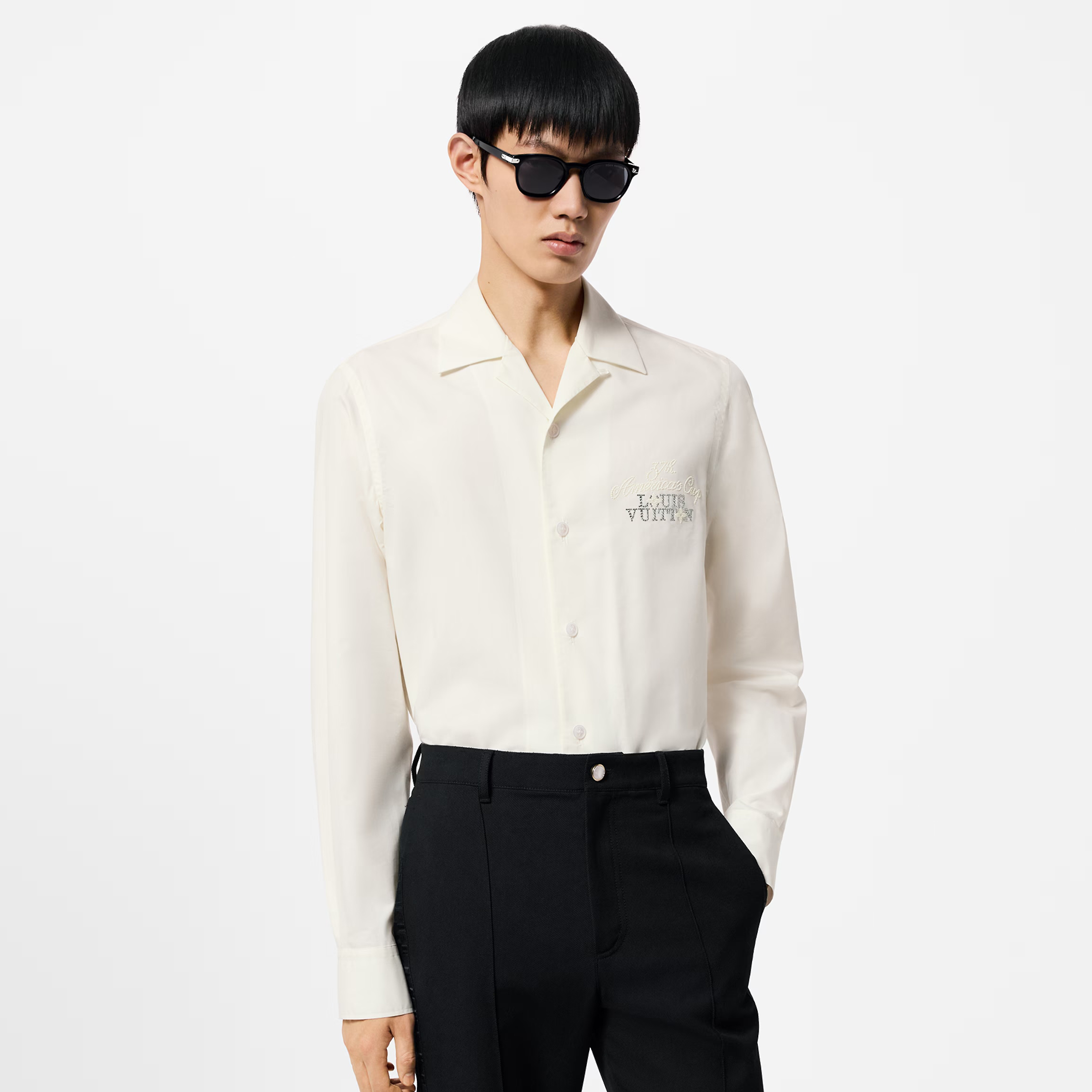 NIGO Louis Vuitton Men's Spring And Fall White Letters Logo Embroidery Single Breasted Long Sleeved Shirt #nigo73264