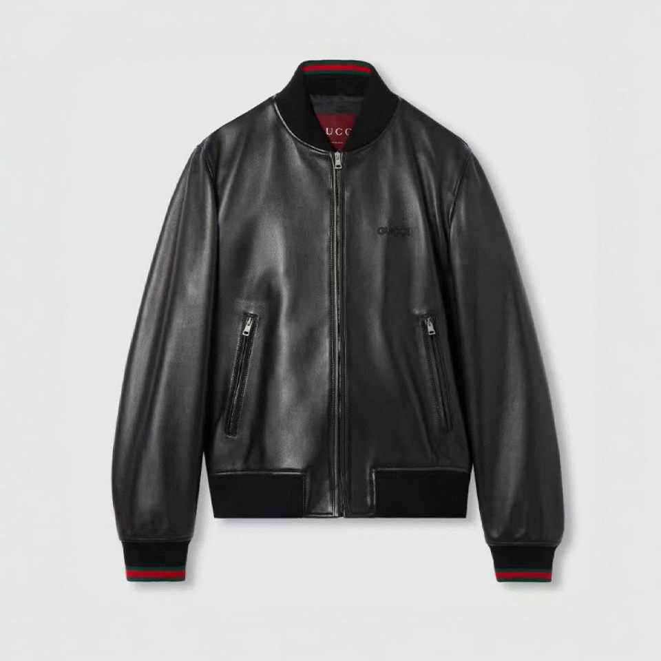 NIGO Gucci Men's Spring And Autumn GG Embroidered Stripe Baseball Collar Zipper Sheepskin Long Sleeve Black Aviator Jacket Ngvp #nigo9348