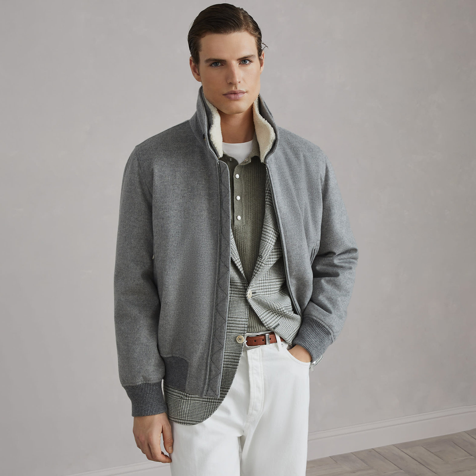 NIGO Brunello Cucinelli Men's Spring And Autumn High Collar Double Zipper Cashmere Long Sleeve Solid Color Fitted Jacket Ngvp #nigo9347