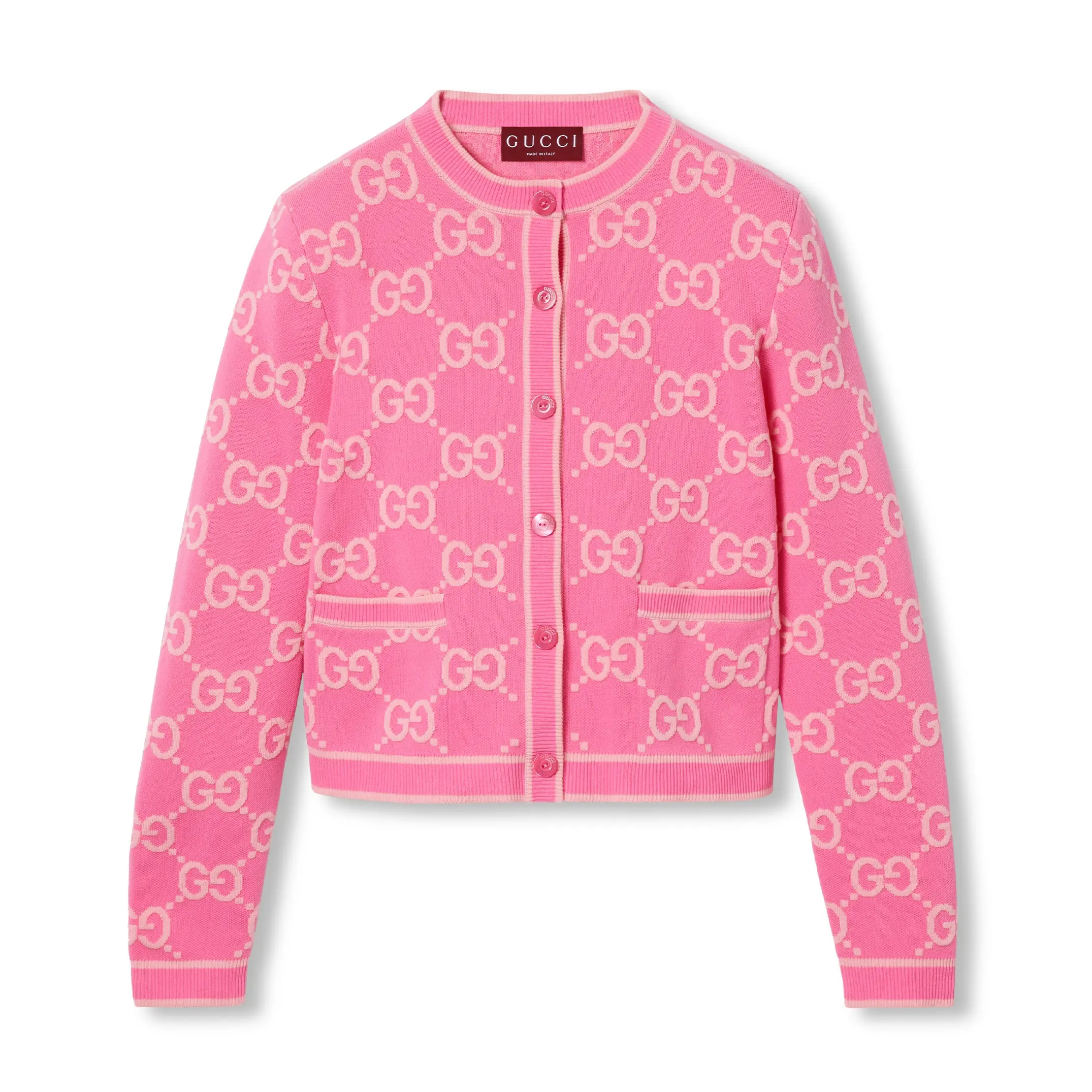 NIGO Gucci Women's Spring and Autumn Pink Logo Pattern Round Collar Single Breasted Long Sleeve Knit Jacket Cardigan #nigo73277