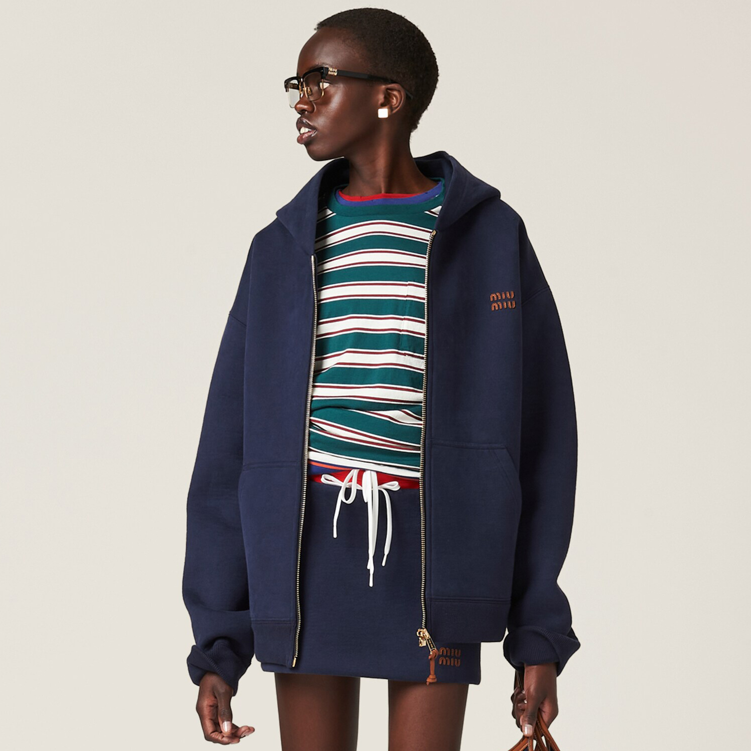 NIGO MiuMiu Women's Spring and Autumn Blue Letter Logo Print Zipper Hooded Long Sleeve Jacket #nigo73278