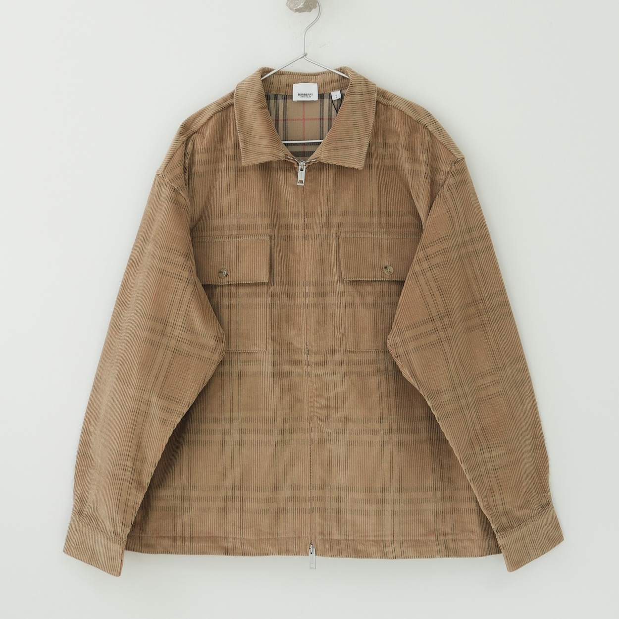 NIGO Burberry Men's Autumn and Winter Brown Plaid Printed Pockets Loose Zipper Corduroy Long Sleeve Jacket #nigo73283