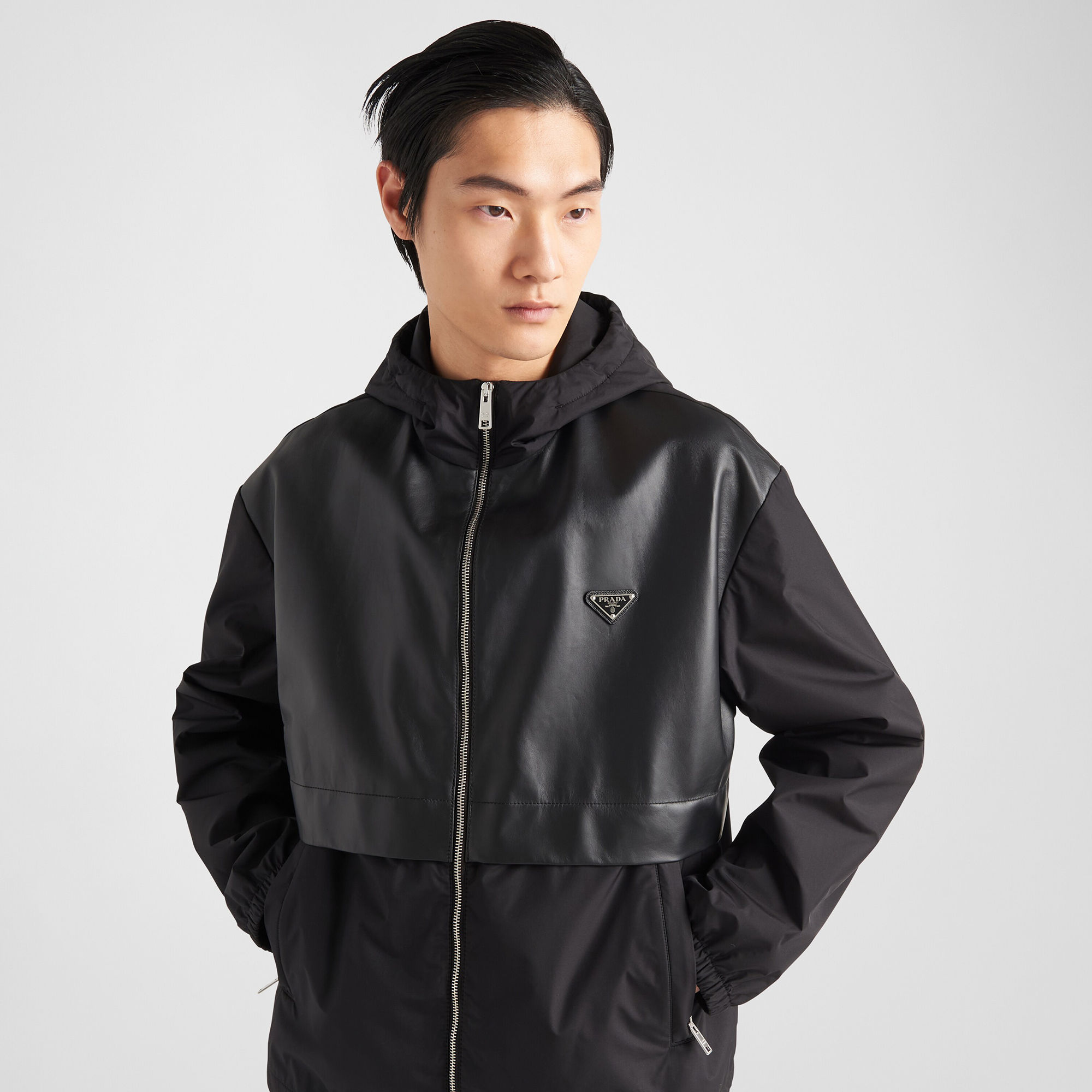 NIGO Prada Men's Spring and Fall Black Logo Patchwork High Collar Zipper Jacket #nigo73282