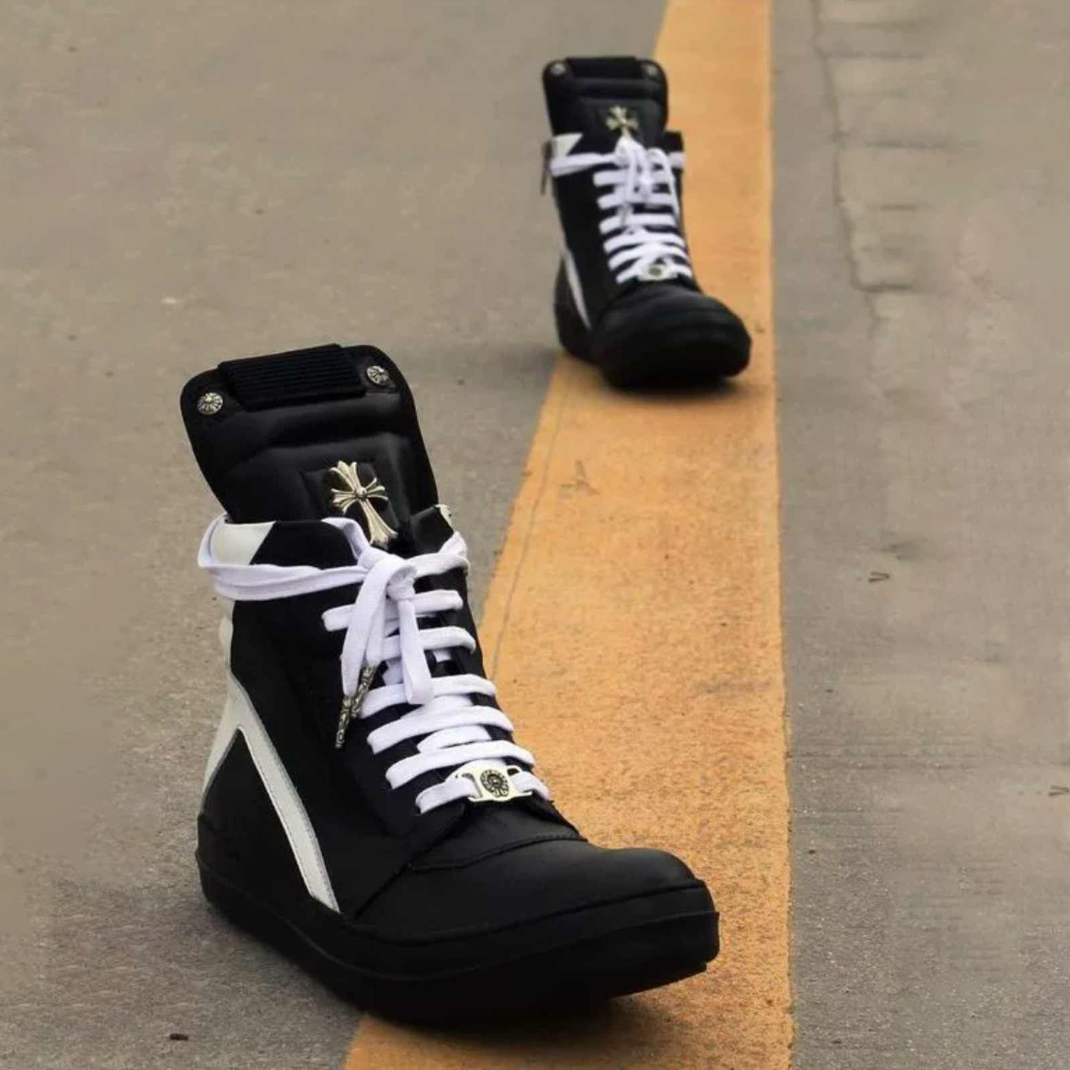 NIGO Rick Owens Dark Tide Cross Fashion Men's Shoes Fashion High Street Couple Shoes Leather England Lace Up Short Boots #nigo71651