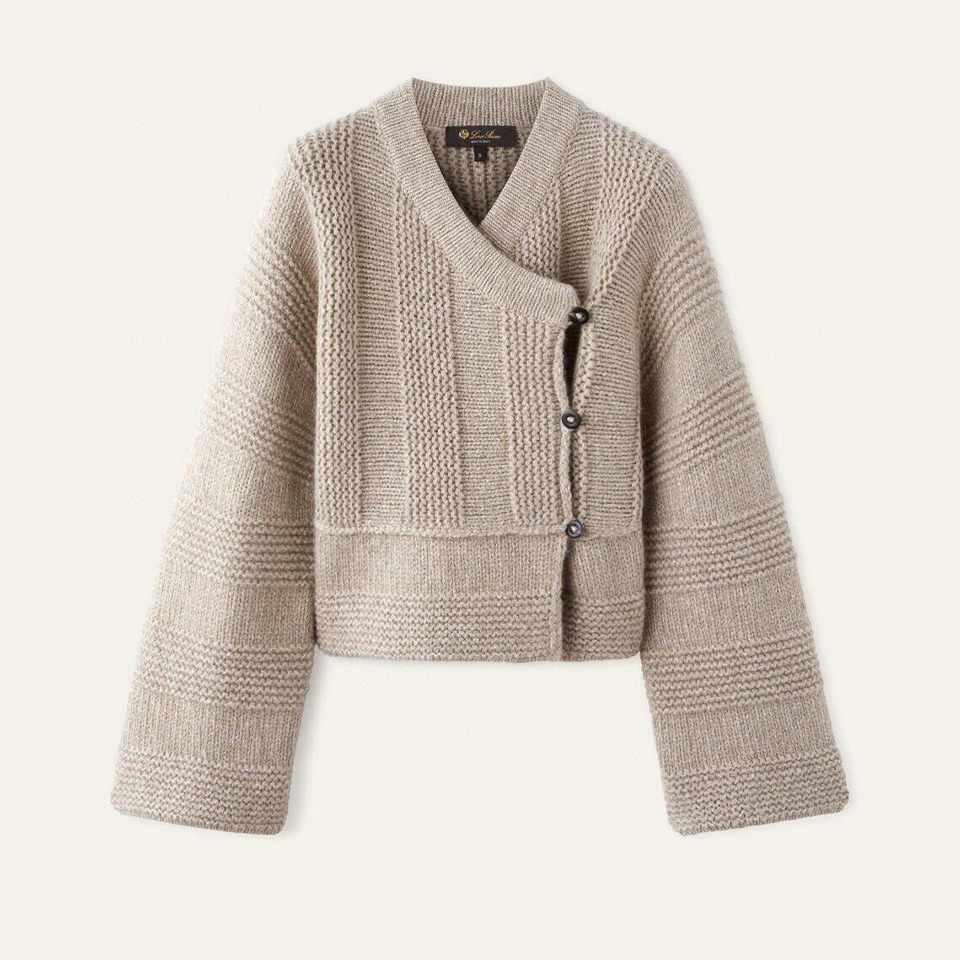 NIGO Loro Piana Women's Spring And Autumn V-Neck Solid Color Oblique Placket Cashmere Single-Breasted Long-Sleeved Casual Sweater Ngvp #nigo9358