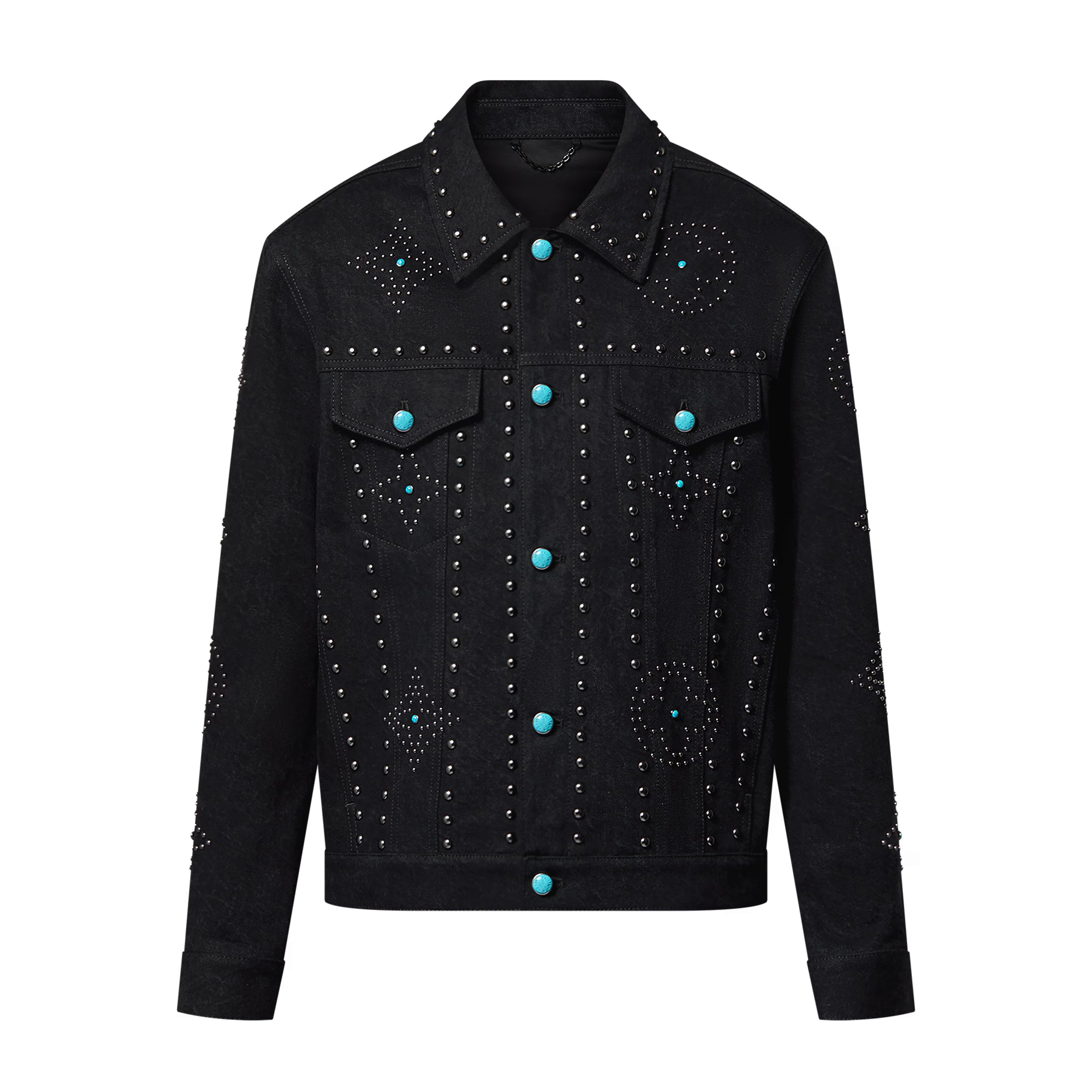 NIGO Louis Vuitton Men's Fall/Winter Black Logo Pattern Embroidery Lapel Long Sleeve Denim Jacket #nigo73291